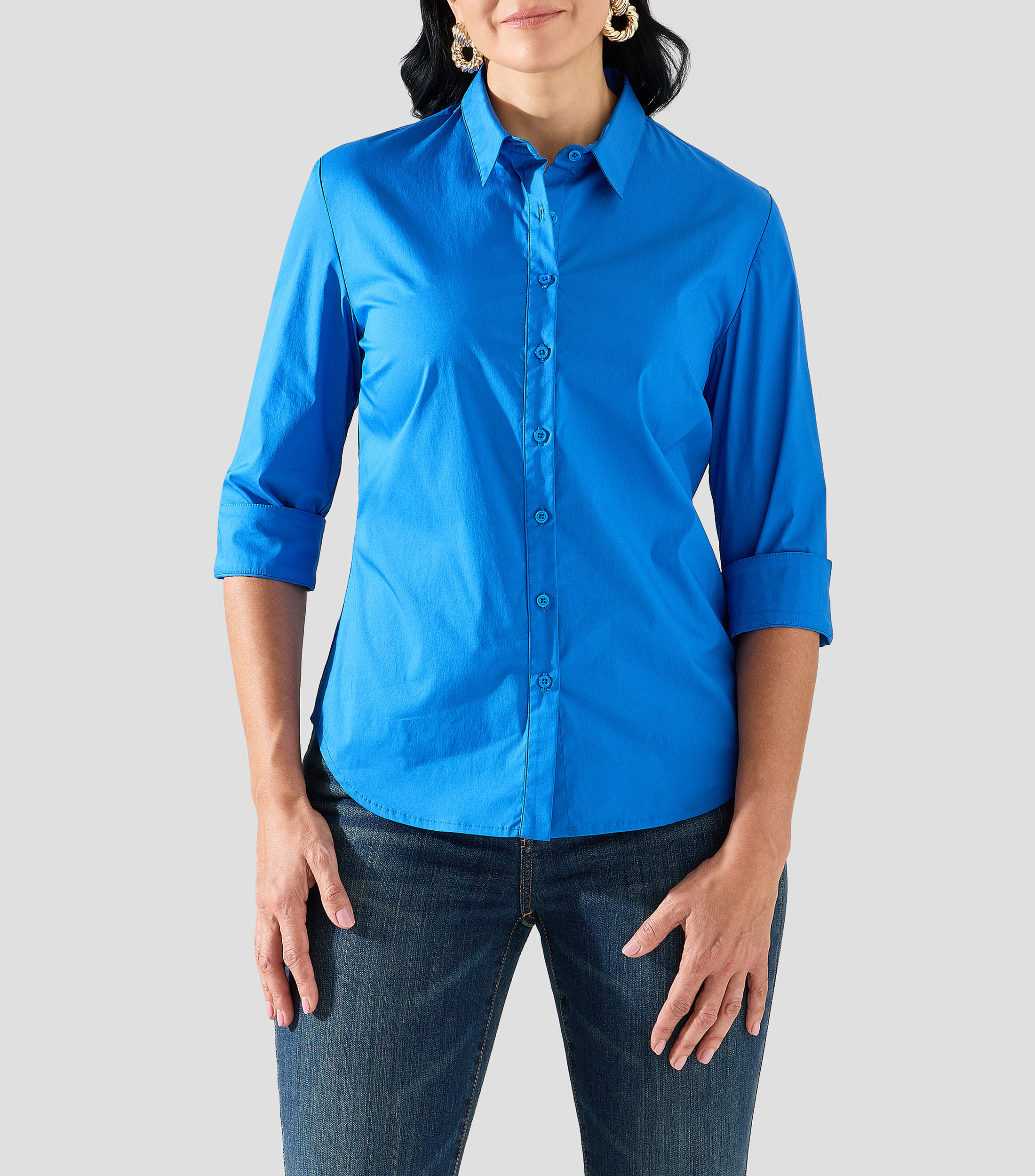 Blusa lisa manga 3/4 Mujer