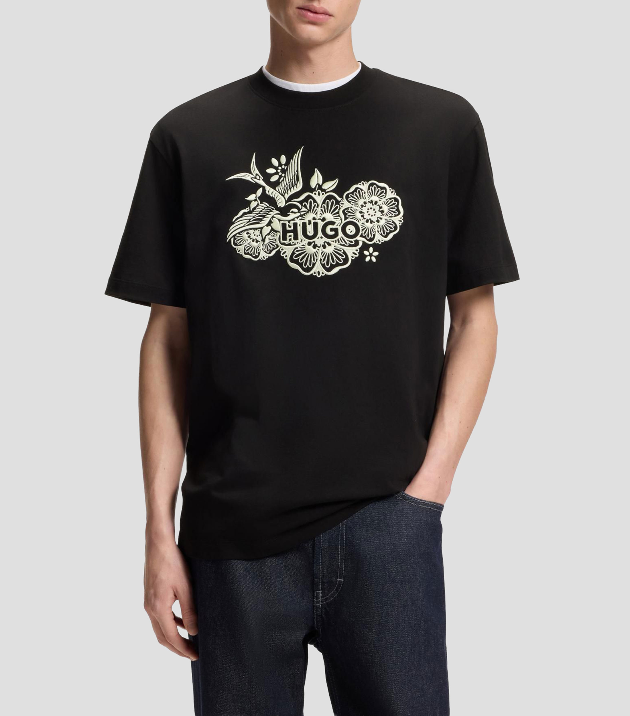 Playera de punto de algodón con ilustración bordada Hombre