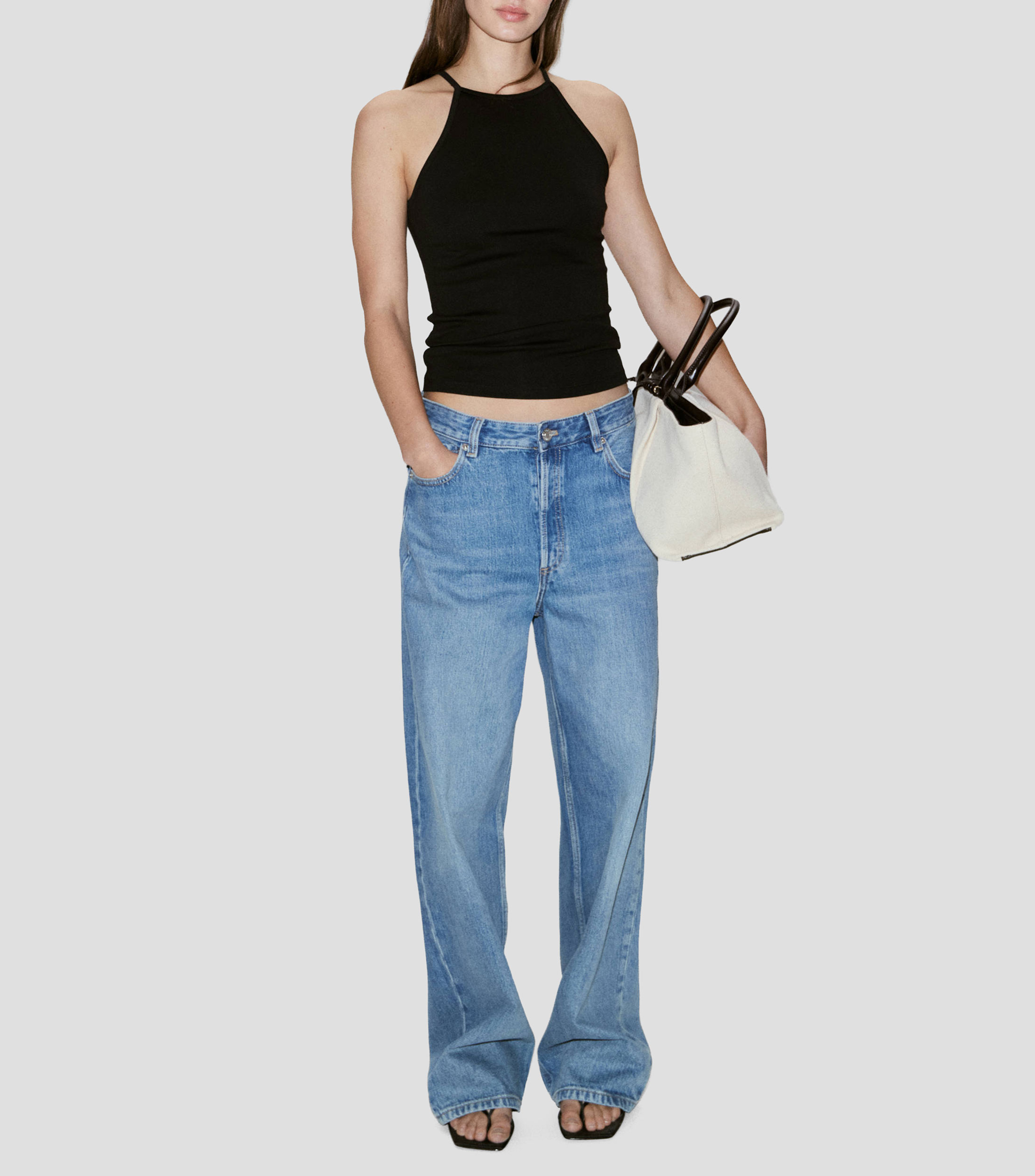 Top cuello halter sin mangas liso Mujer
