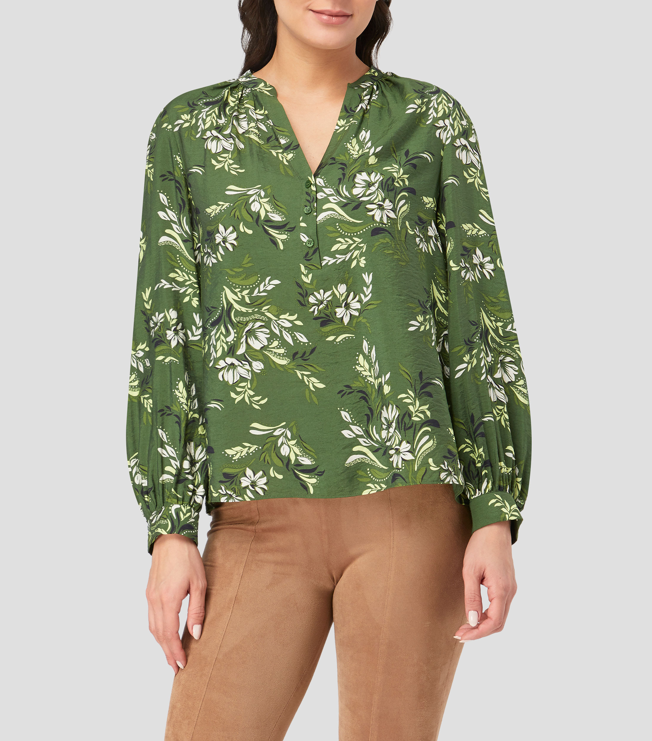 Blusa con estampado manga larga Mujer