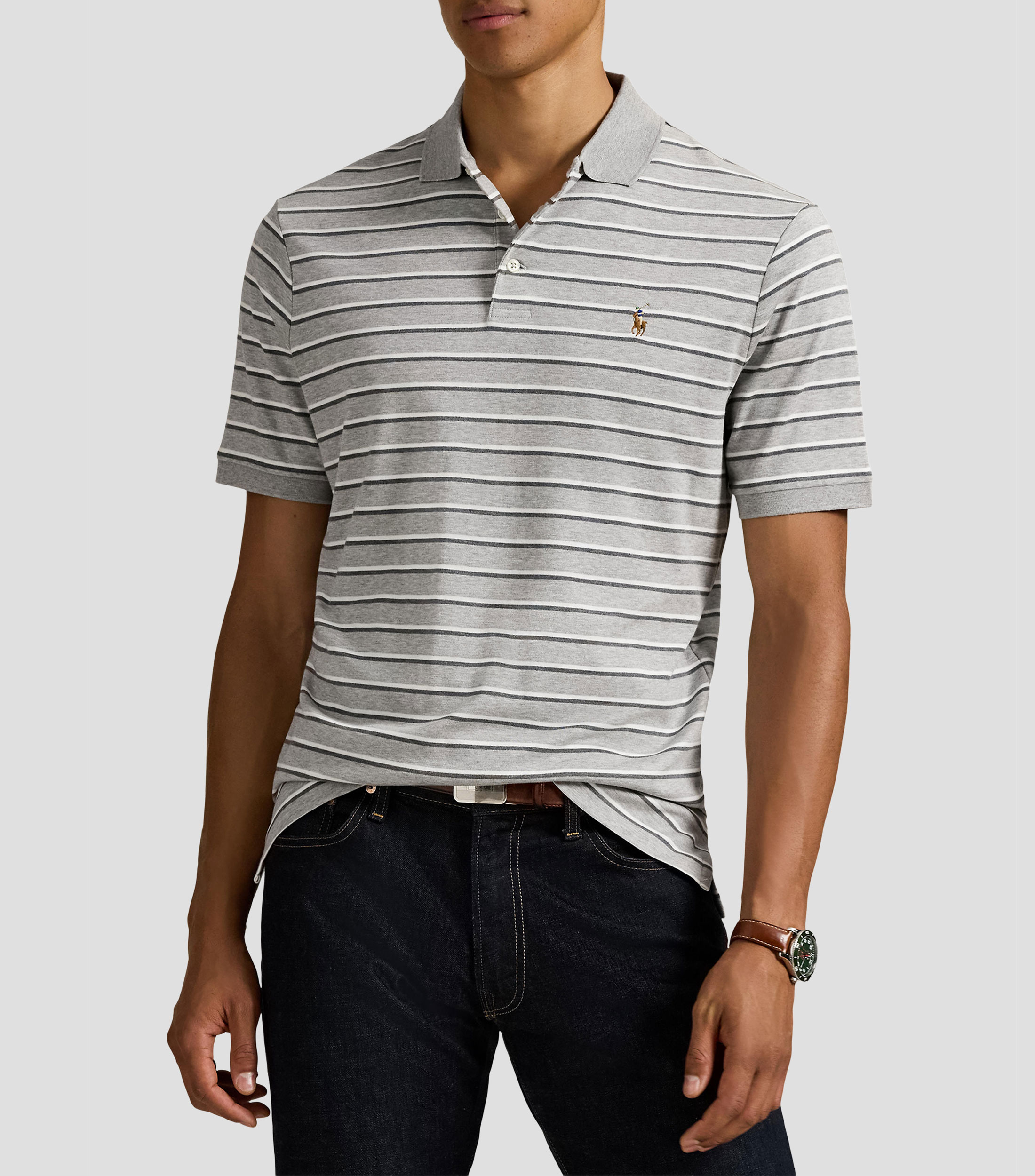 Playera tipo polo manga corta con rayas Hombre