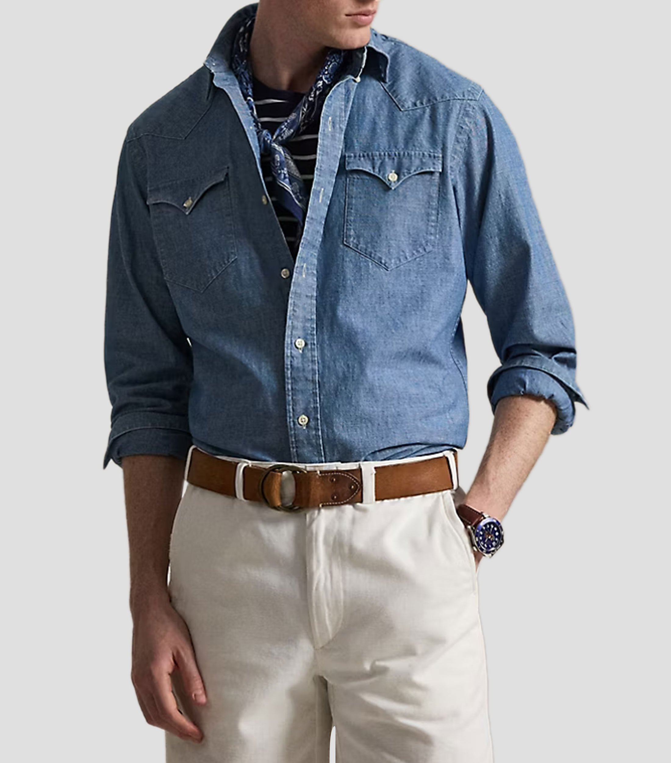 Camisa lisa manga larga Hombre