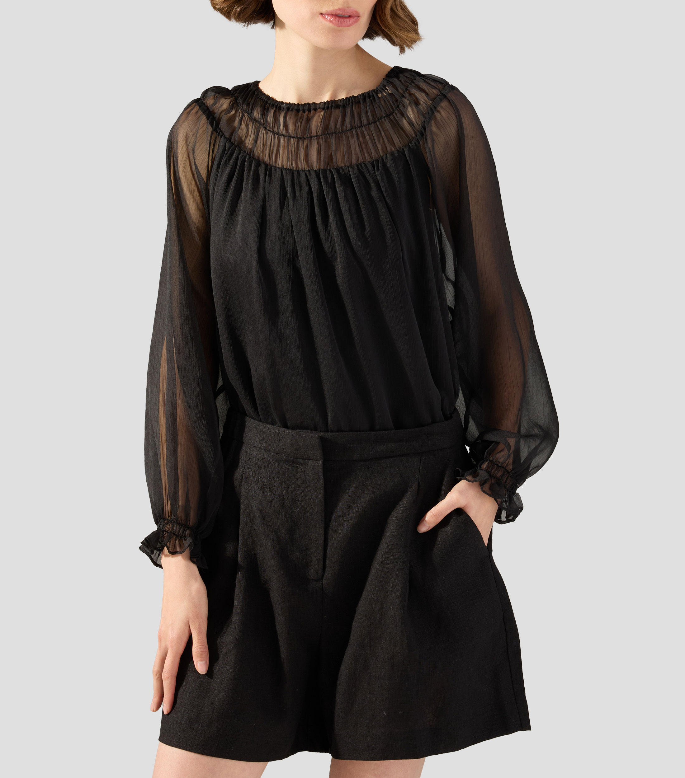 Blusa lisa con manga larga Mujer