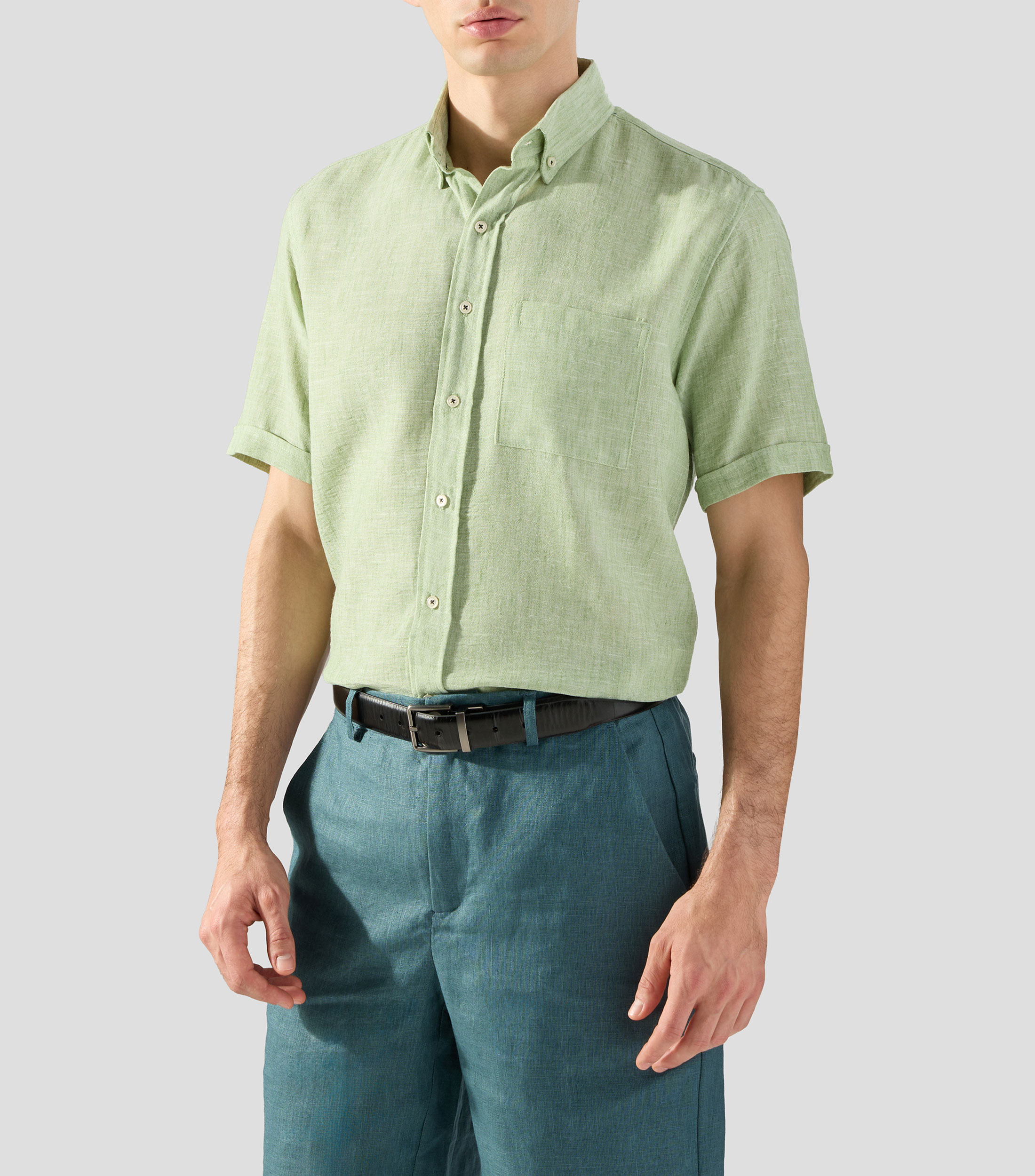 Camisa lisa con manga corta Hombre