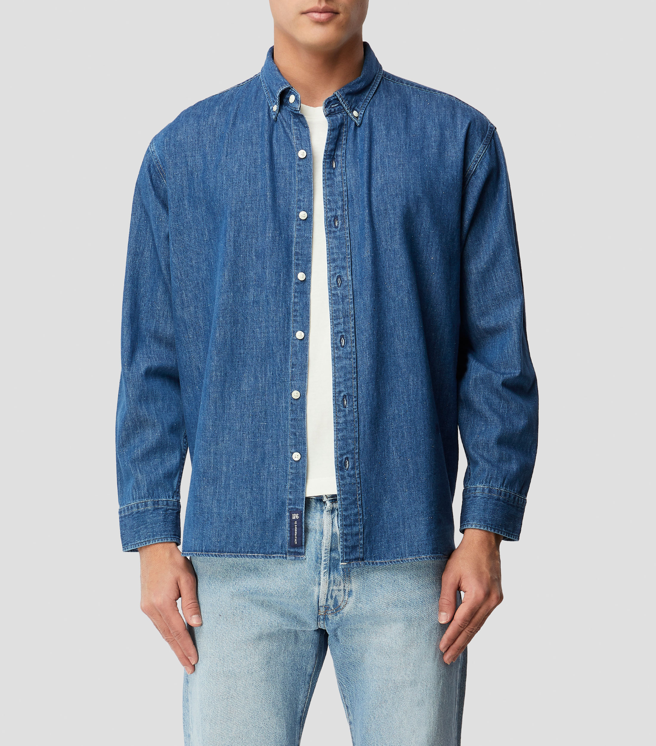 Camisa lisa manga larga Blue Tab Hombre