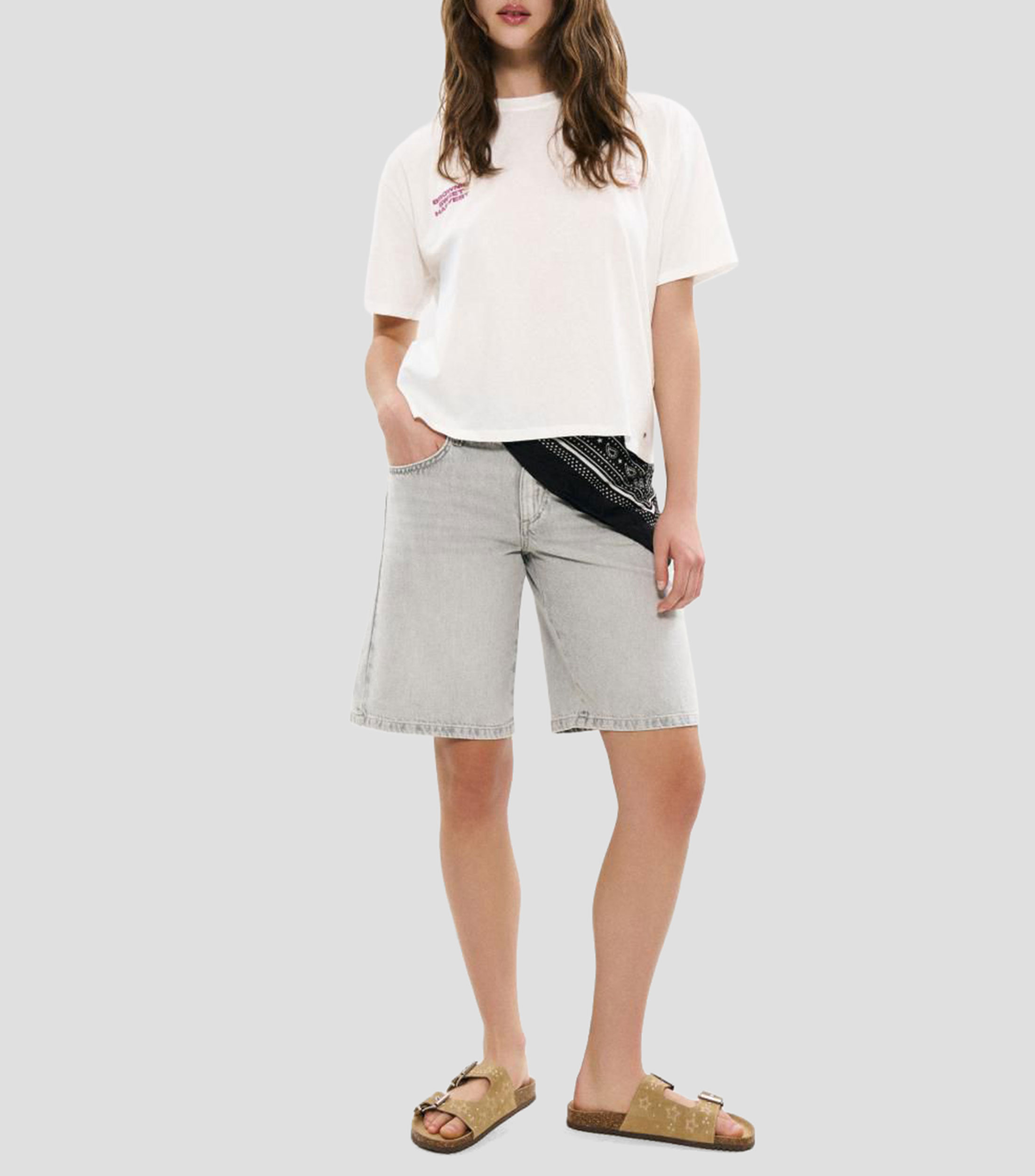 Playera cuello redondo manga corta estampada Mujer