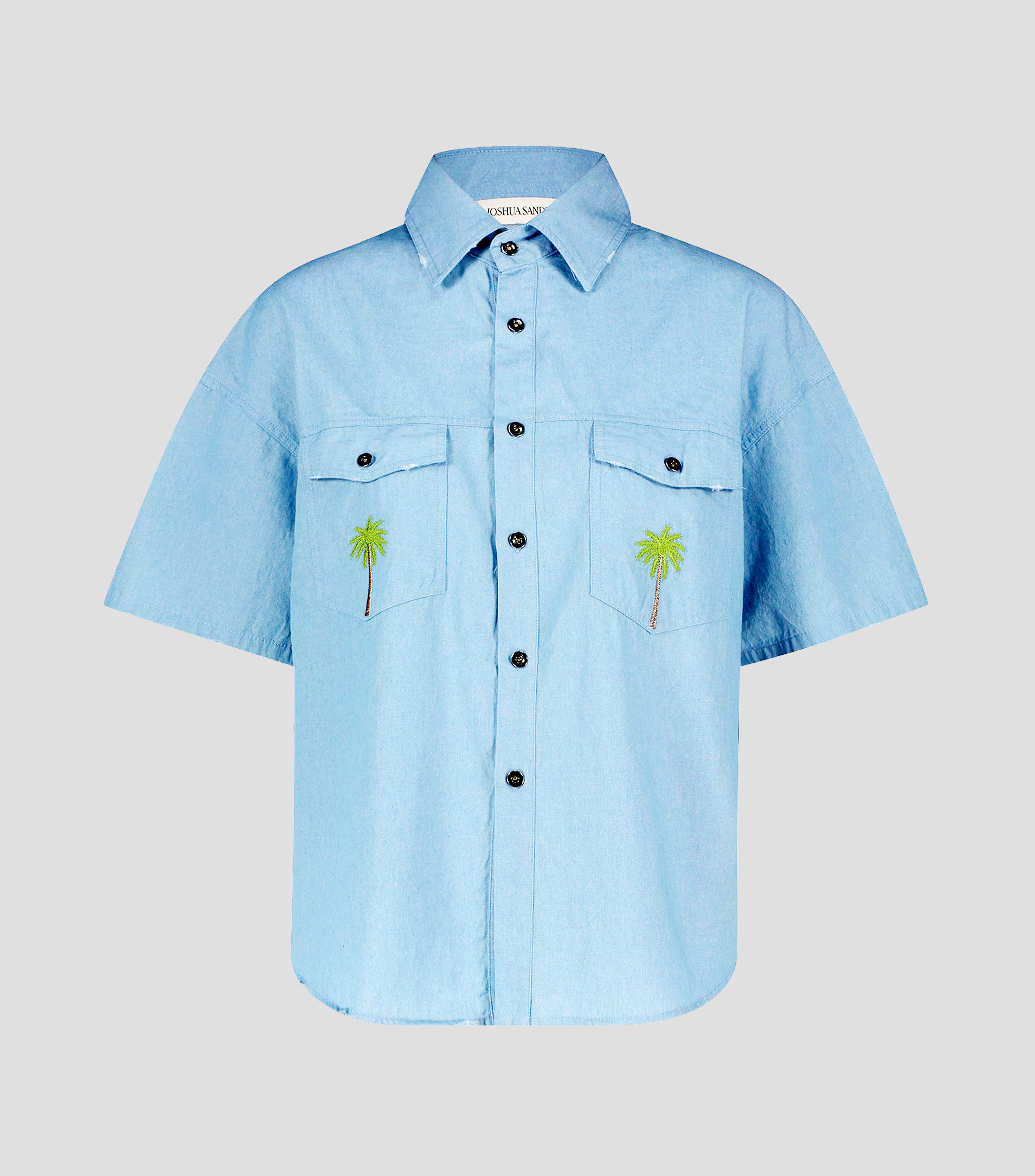 Camisa de mezclilla con bordado y manga corta Mujer
