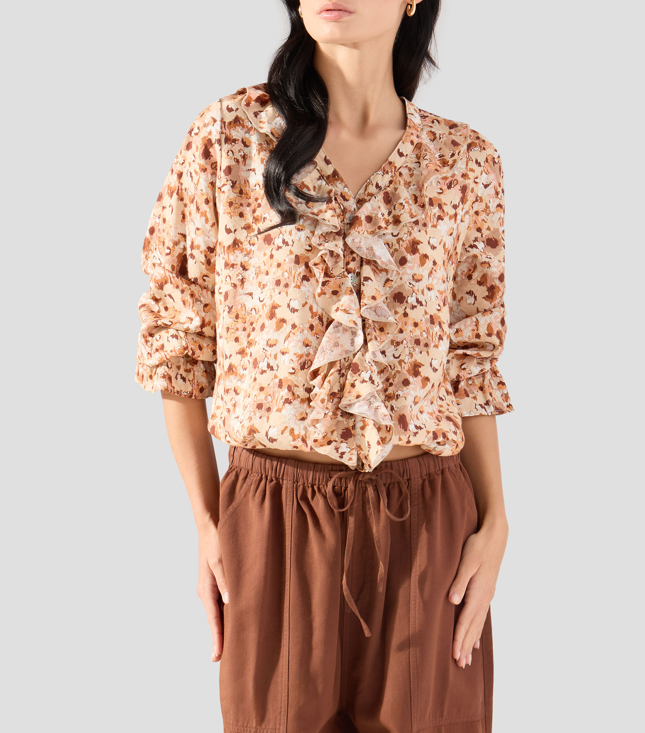 Blusa estampada con manga larga Mujer