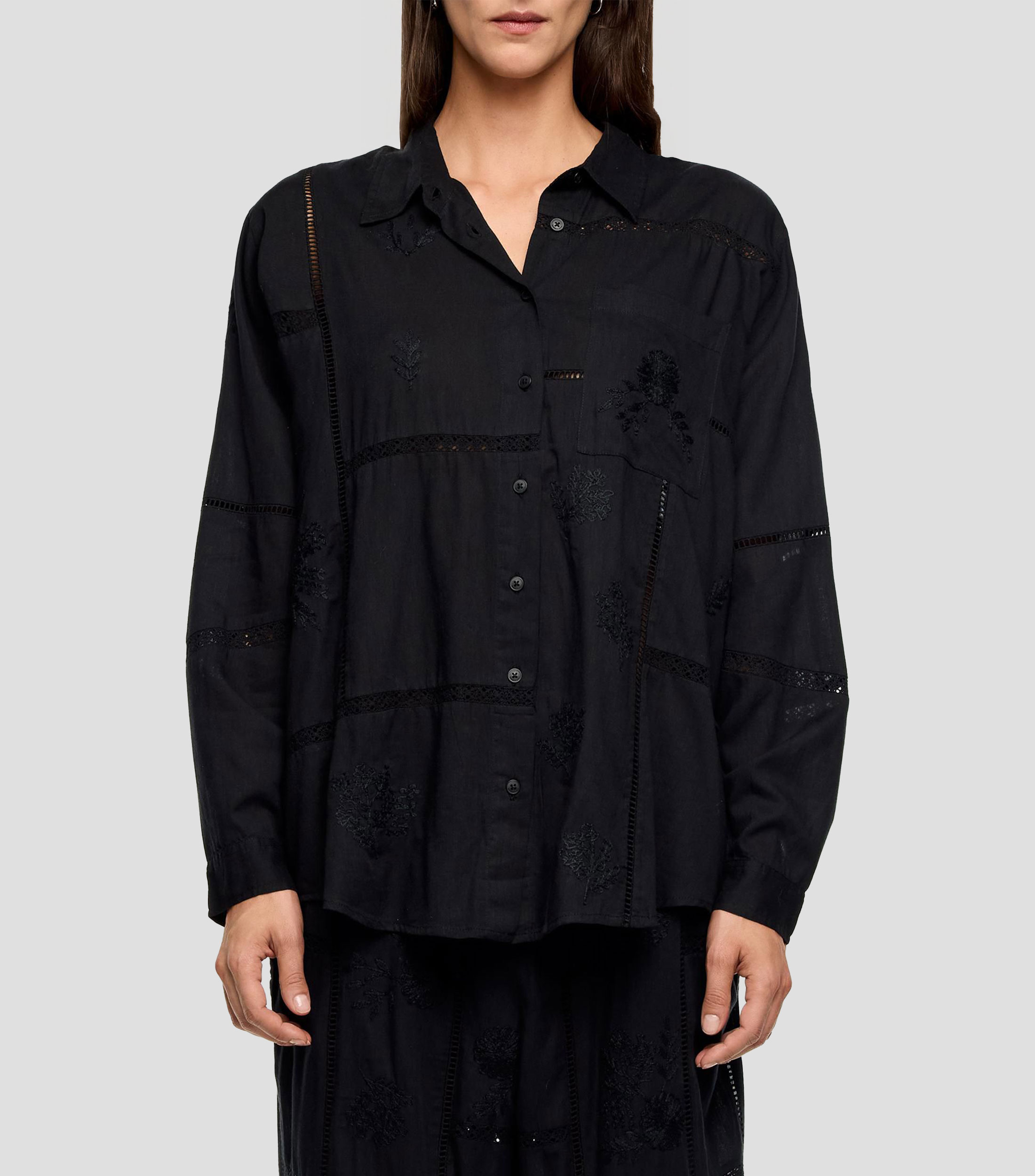 Camisa bordados a tono Mujer