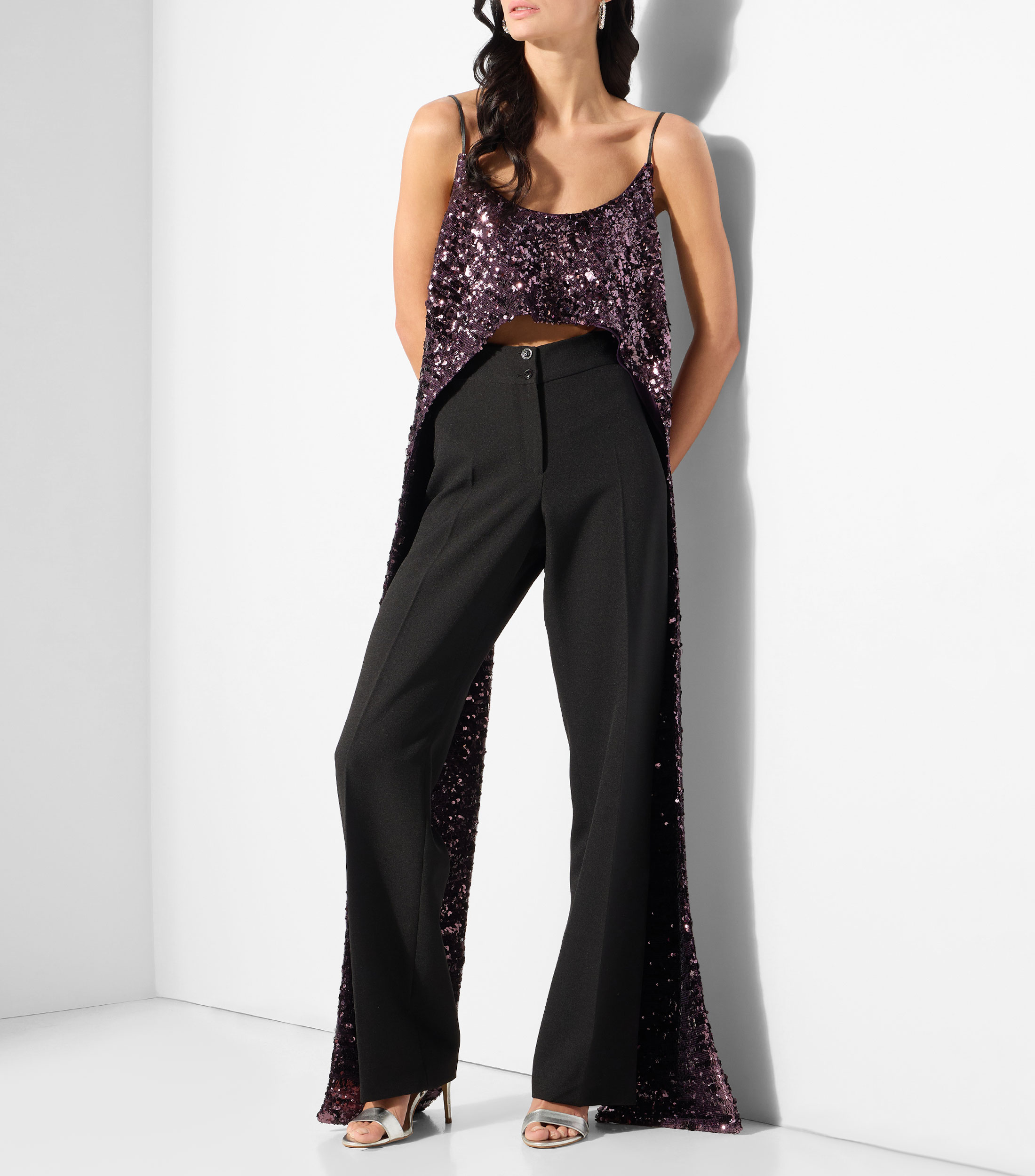 Top liso con lentejuela sin mangas Mujer