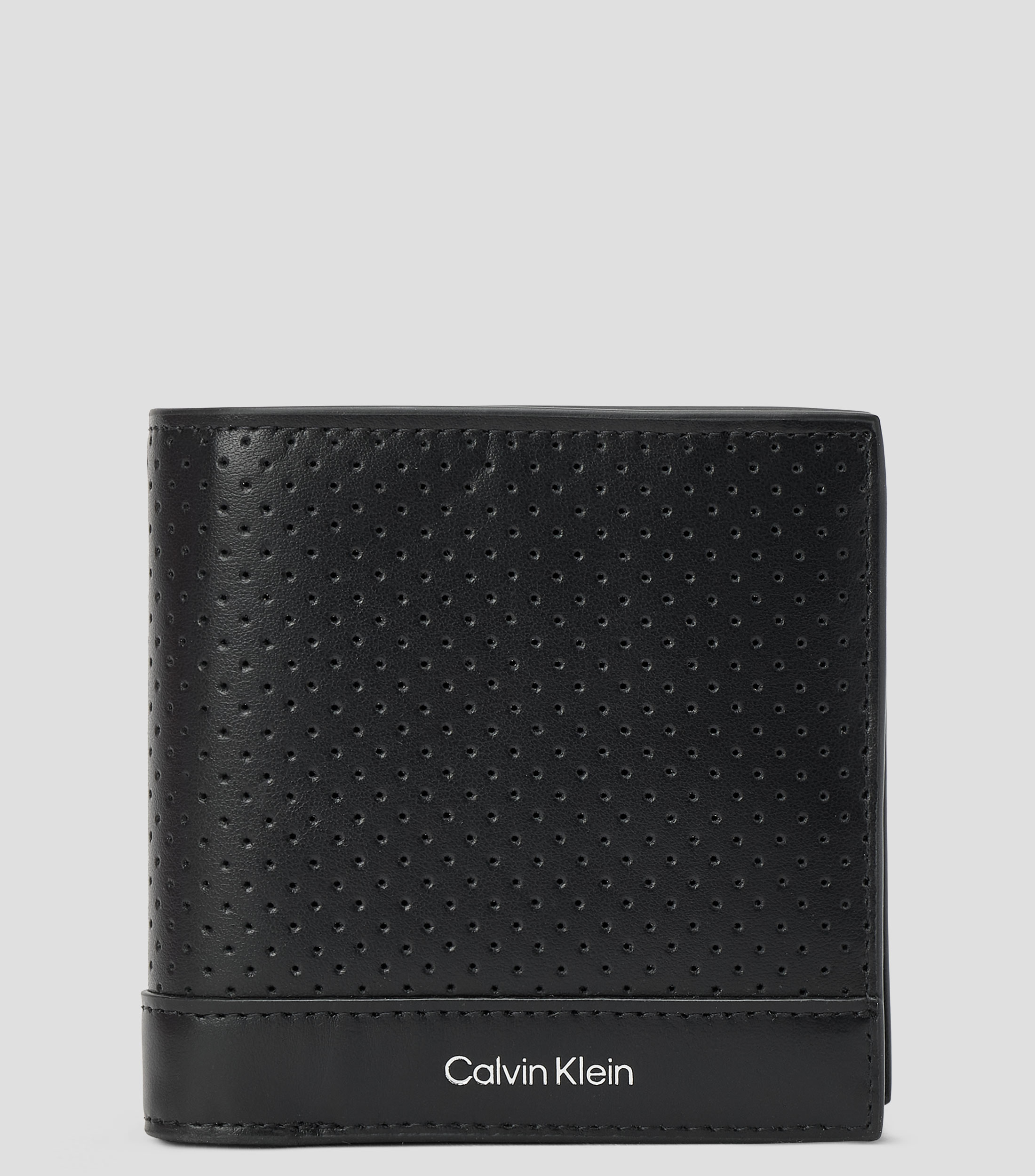 Cartera trifold negra en piel microperforada Hombre