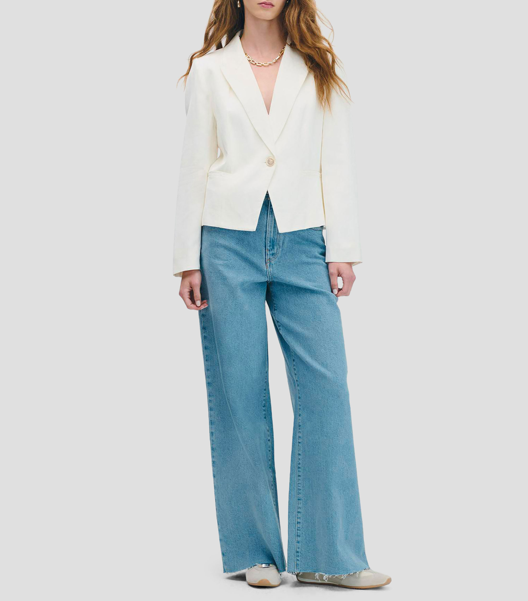 Blazer de lino natural cruce asimétrico solapa de pico Mujer