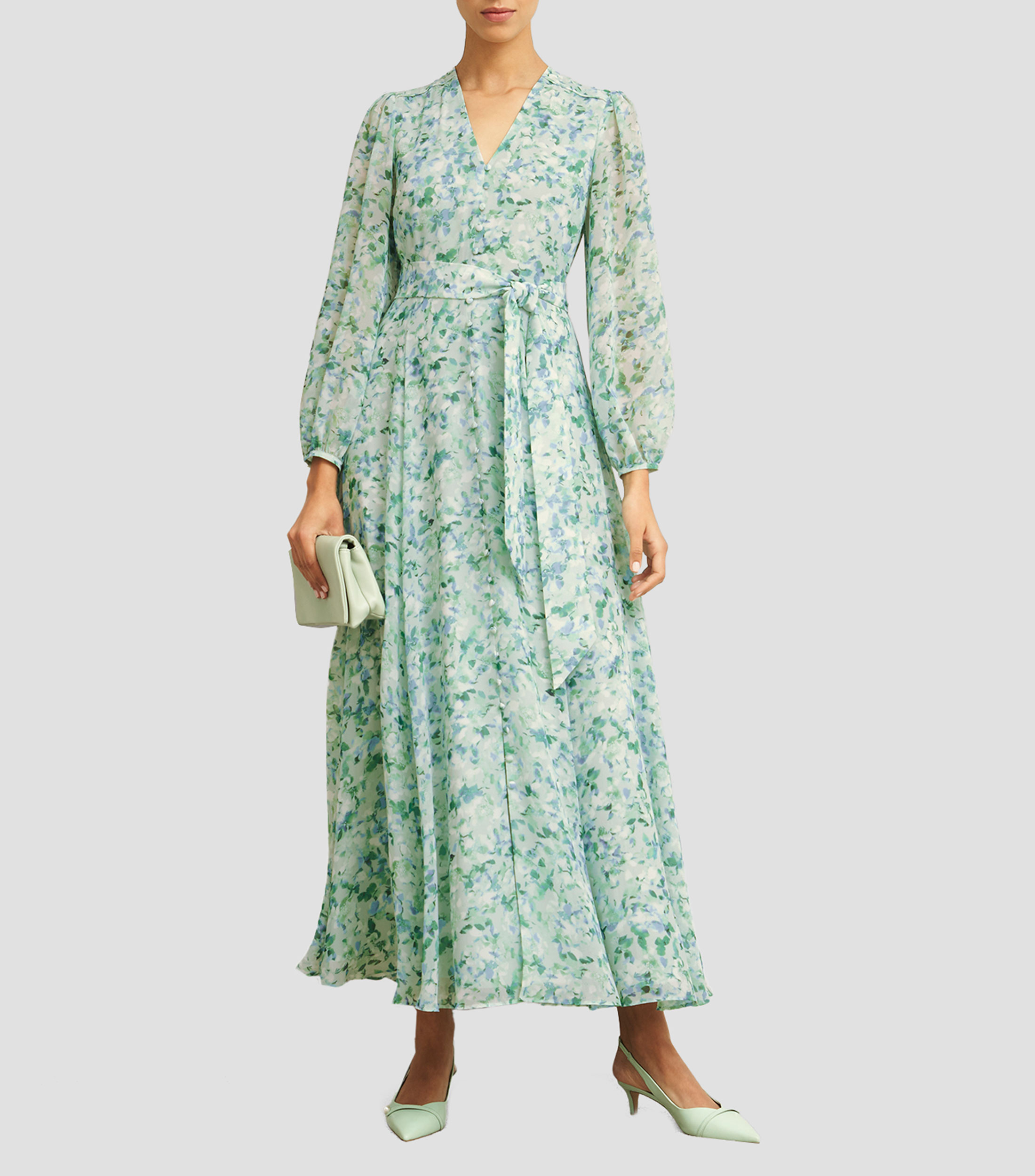 Vestido de fiesta maxi con flores y manga larga Thea Mujer