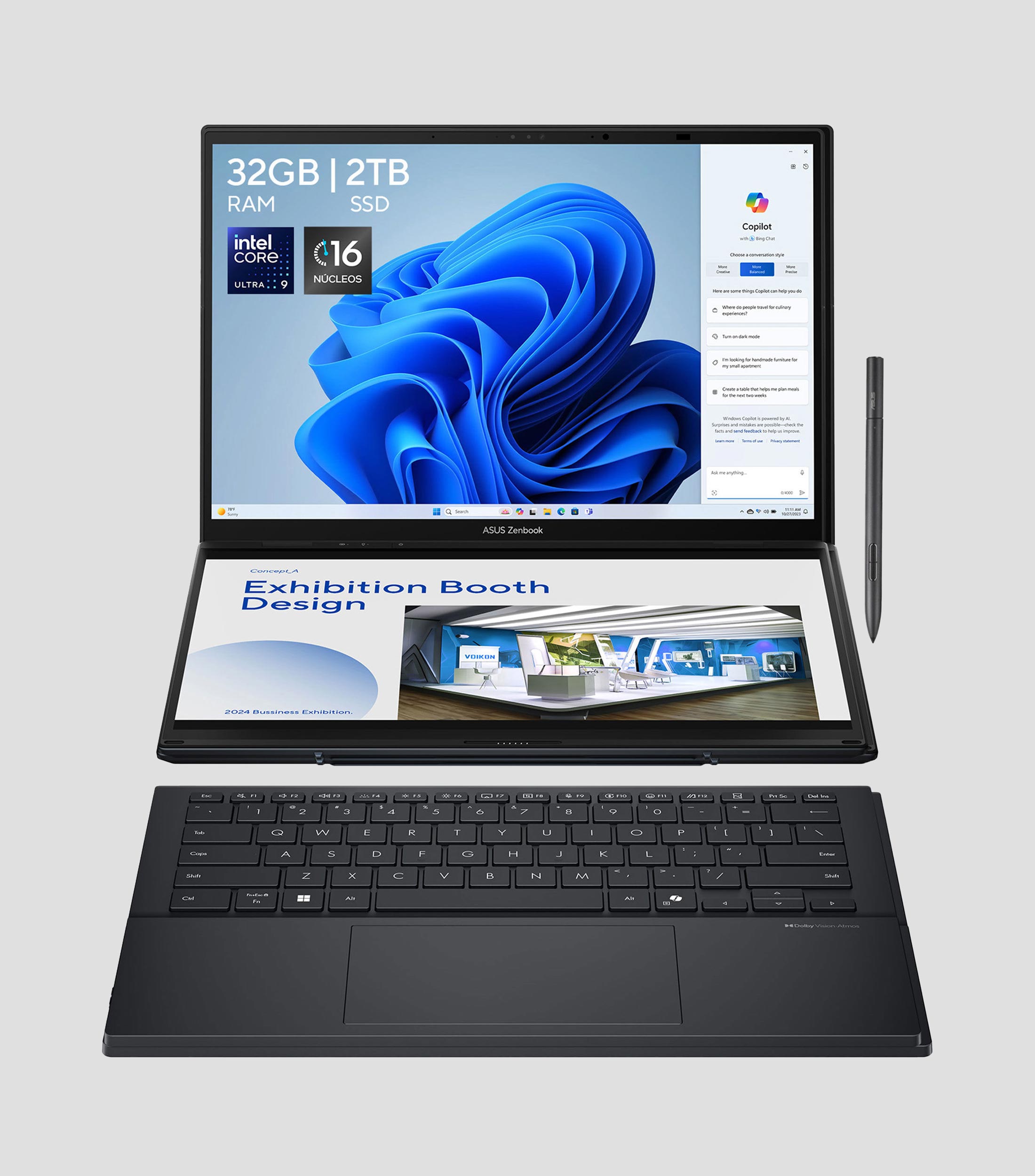 Laptop Zenbook Duo, 14, Intel Core Ultra 9, 32 GB, SSD 2TB Stylus y Funda