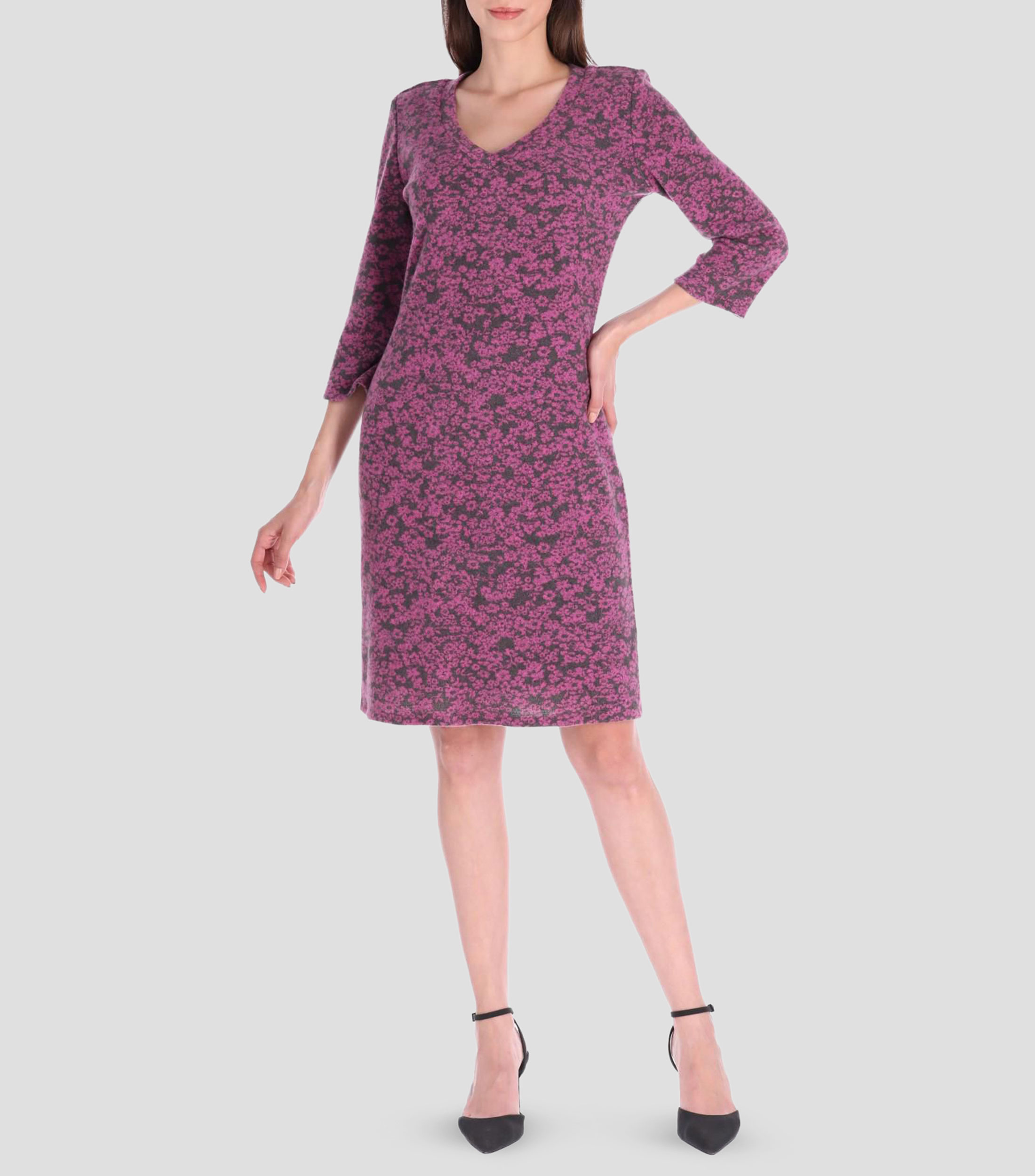 Vestido corto estampado manga 3/4 Mujer