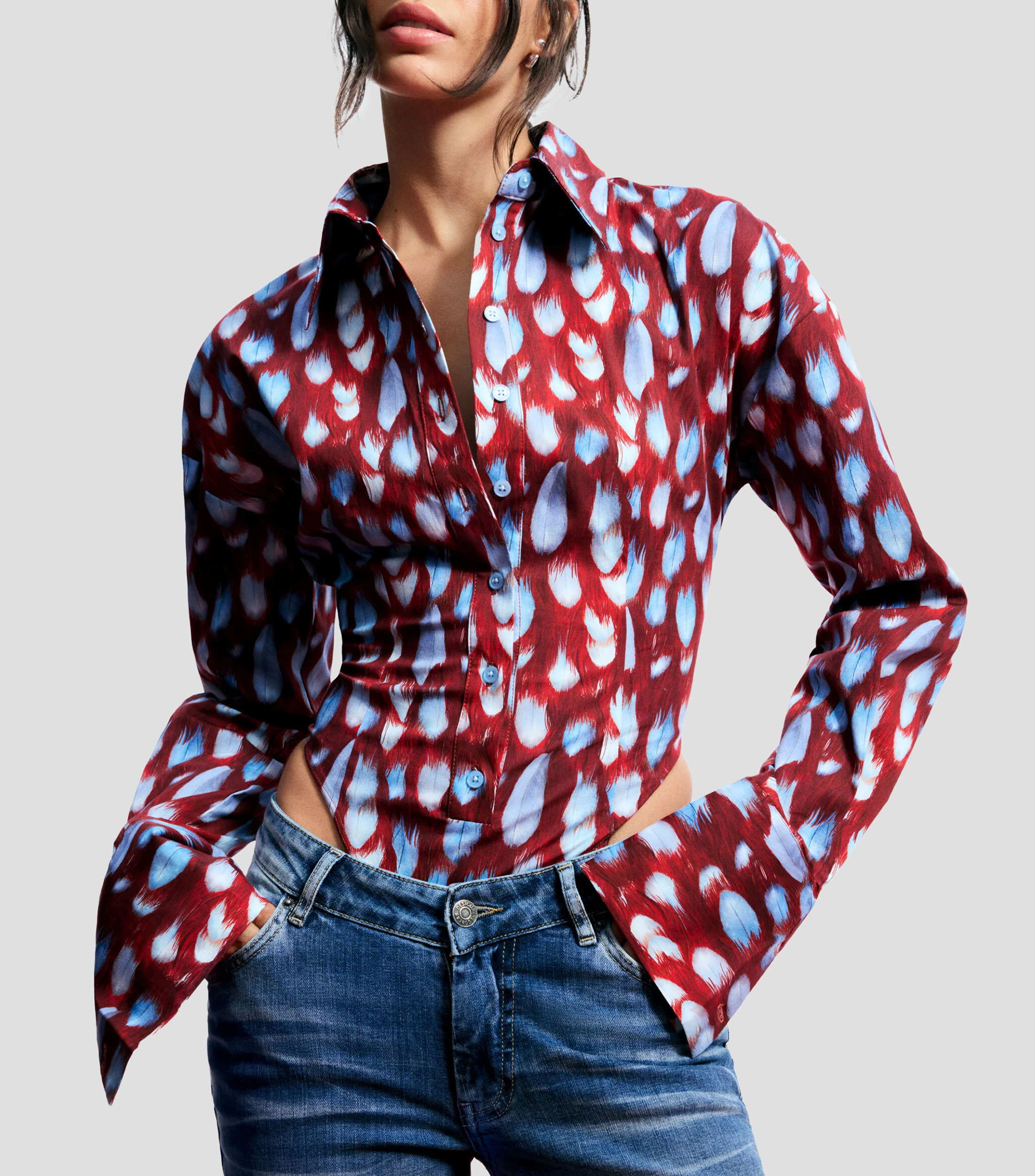 Camisa con estampado manga larga Mujer