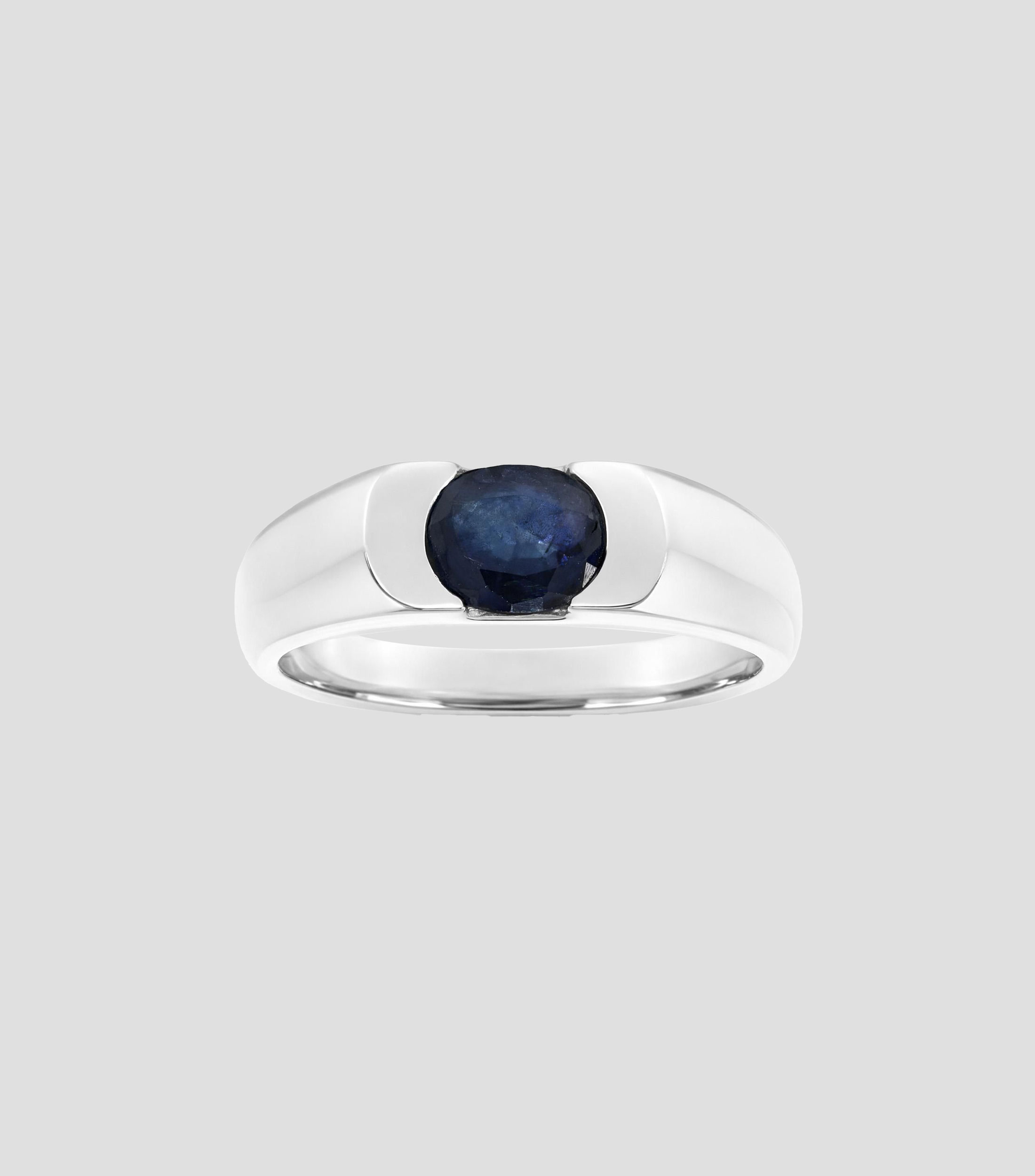 Anillo en oro blanco de 14 kilates con zafiro Hombre