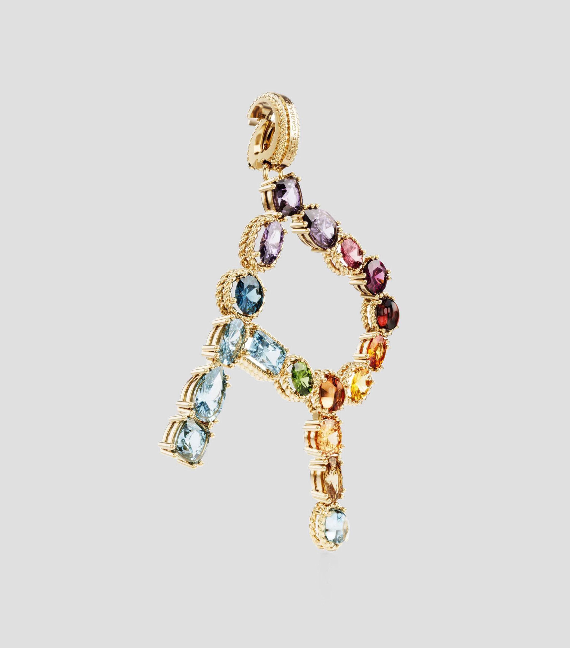 Charm en forma de letra R en Oro de 18 Kilates con gemas naturales multicolores Alphabet Rainbow Mujer