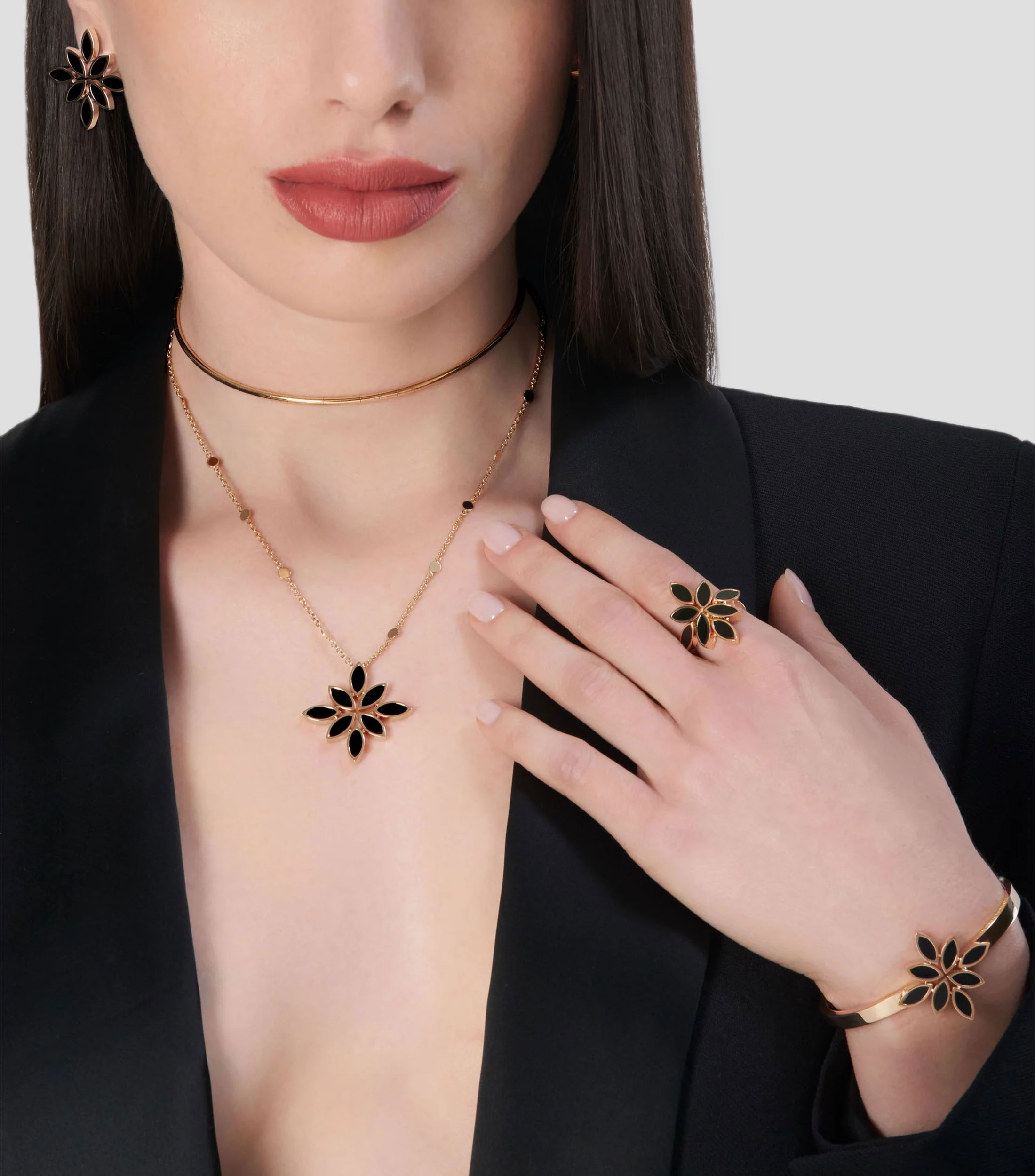 Dije en Oro rosa de 18 Kilates Ghirlanda Loto Onix Mujer