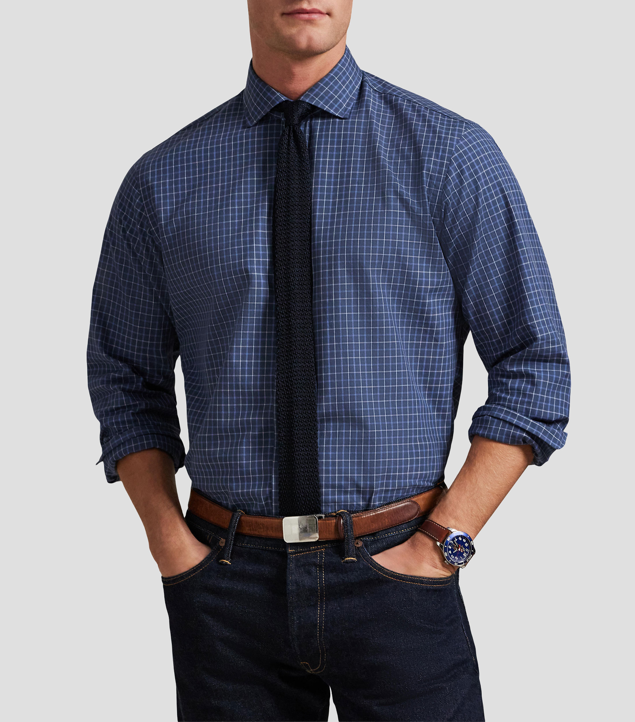Camisa con cuadros manga larga Hombre