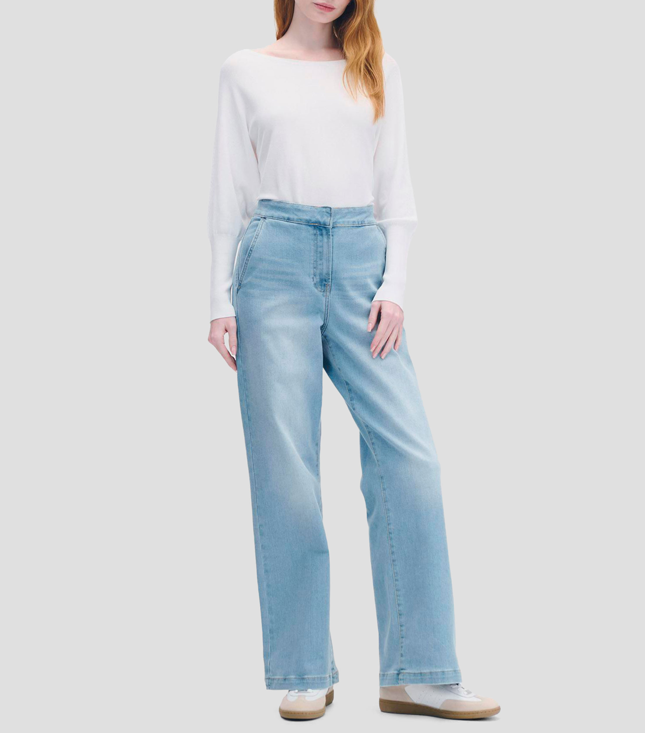 Suéter De Punto Tejido Ligero Combinado Escote Ojal Manga Dolman Mujer