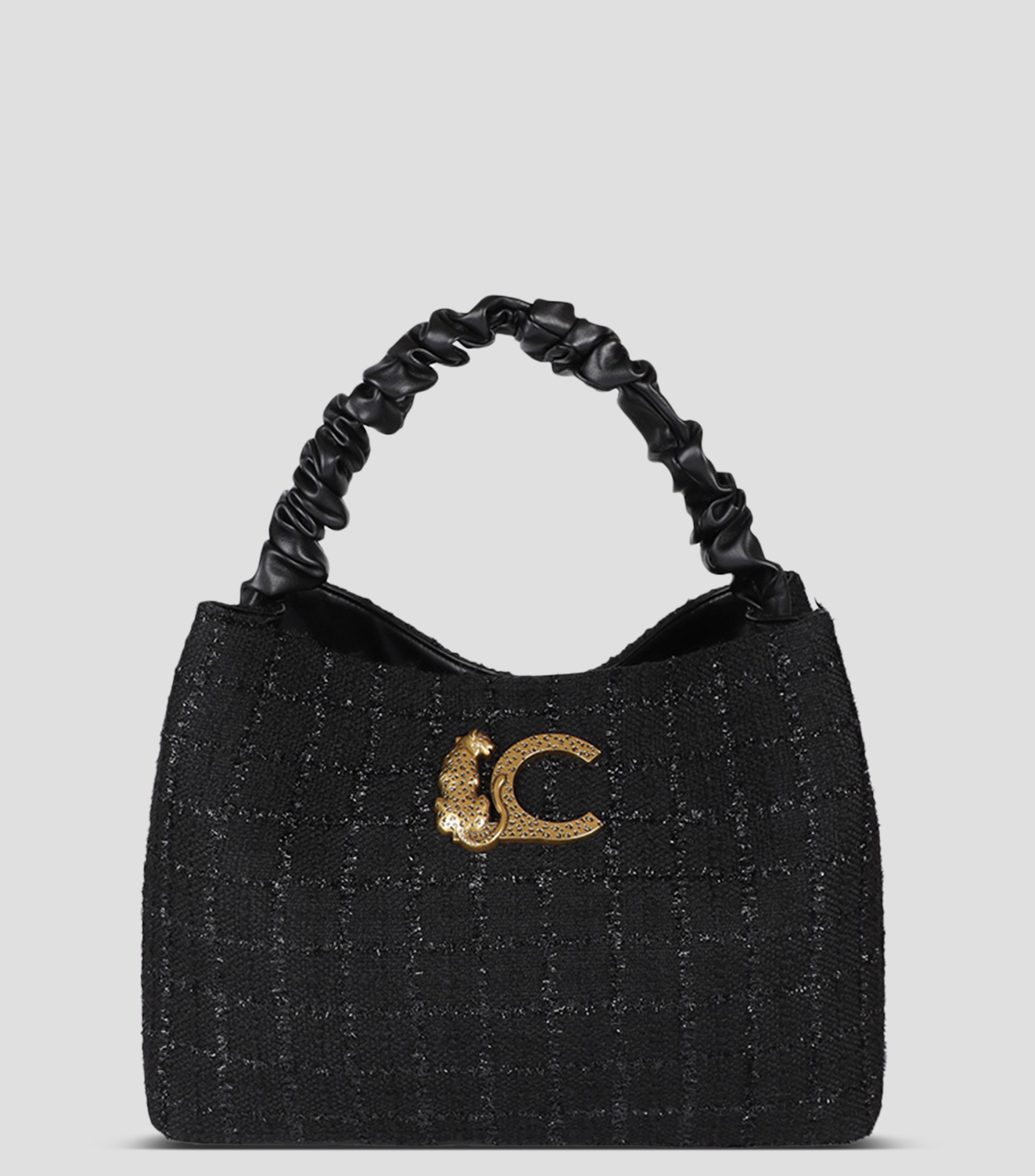 Bolsa crossbody negra con tweed Mujer