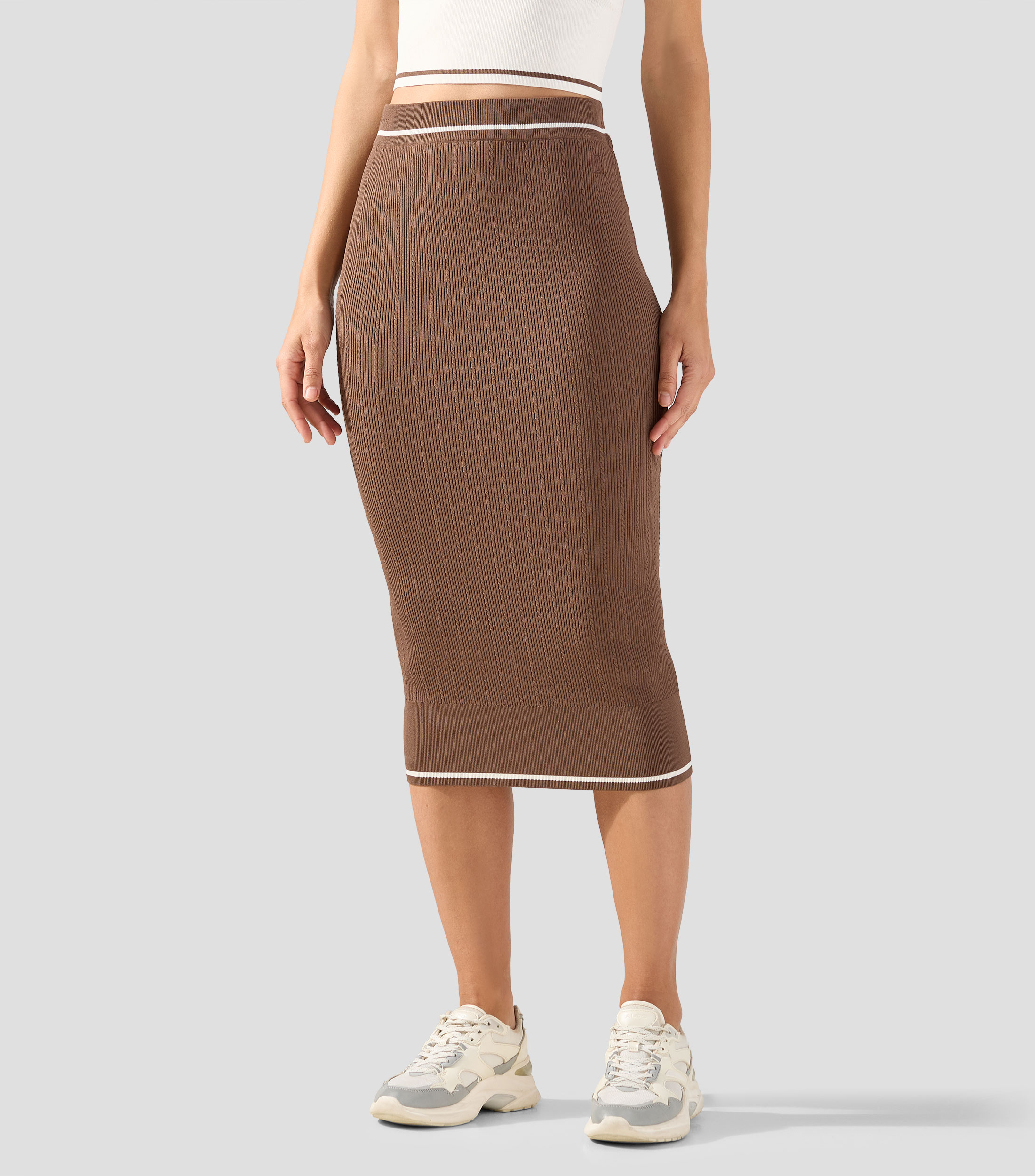 Falda midi de corte ajustado lisa Mujer