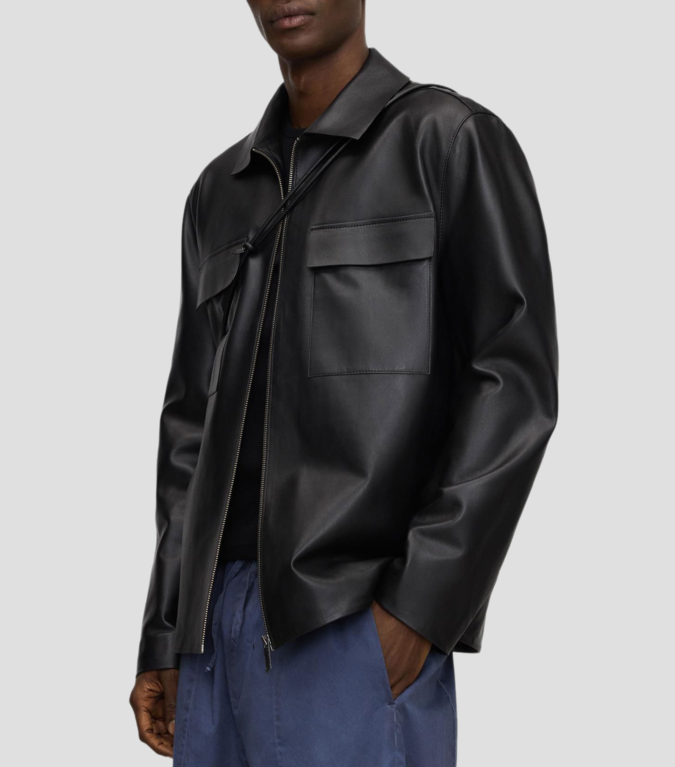Chamarra biker en piel Hombre