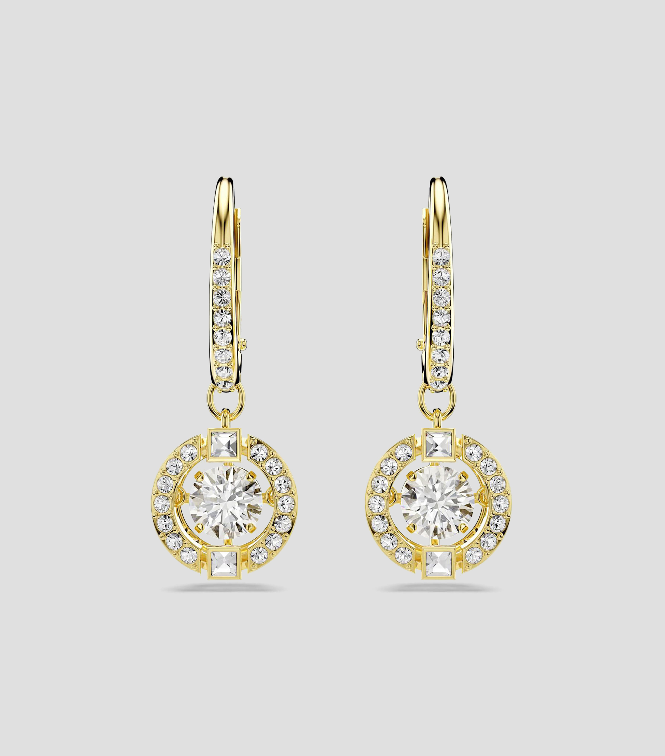 Aretes de forma redonda con cristales Swarovski Zirconia y Dancing Stones blancos Una Angelic Mujer