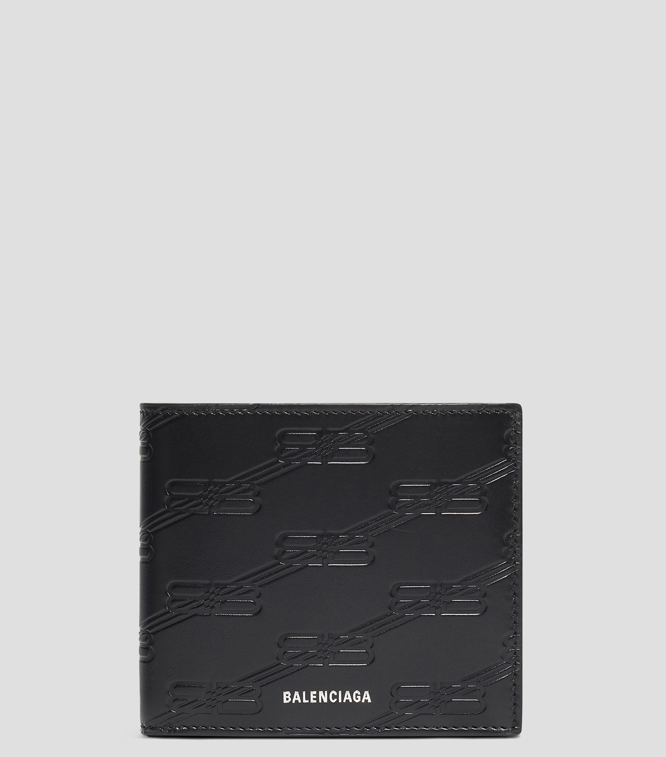 Cartera bifold negro en piel Embossed liso Hombre