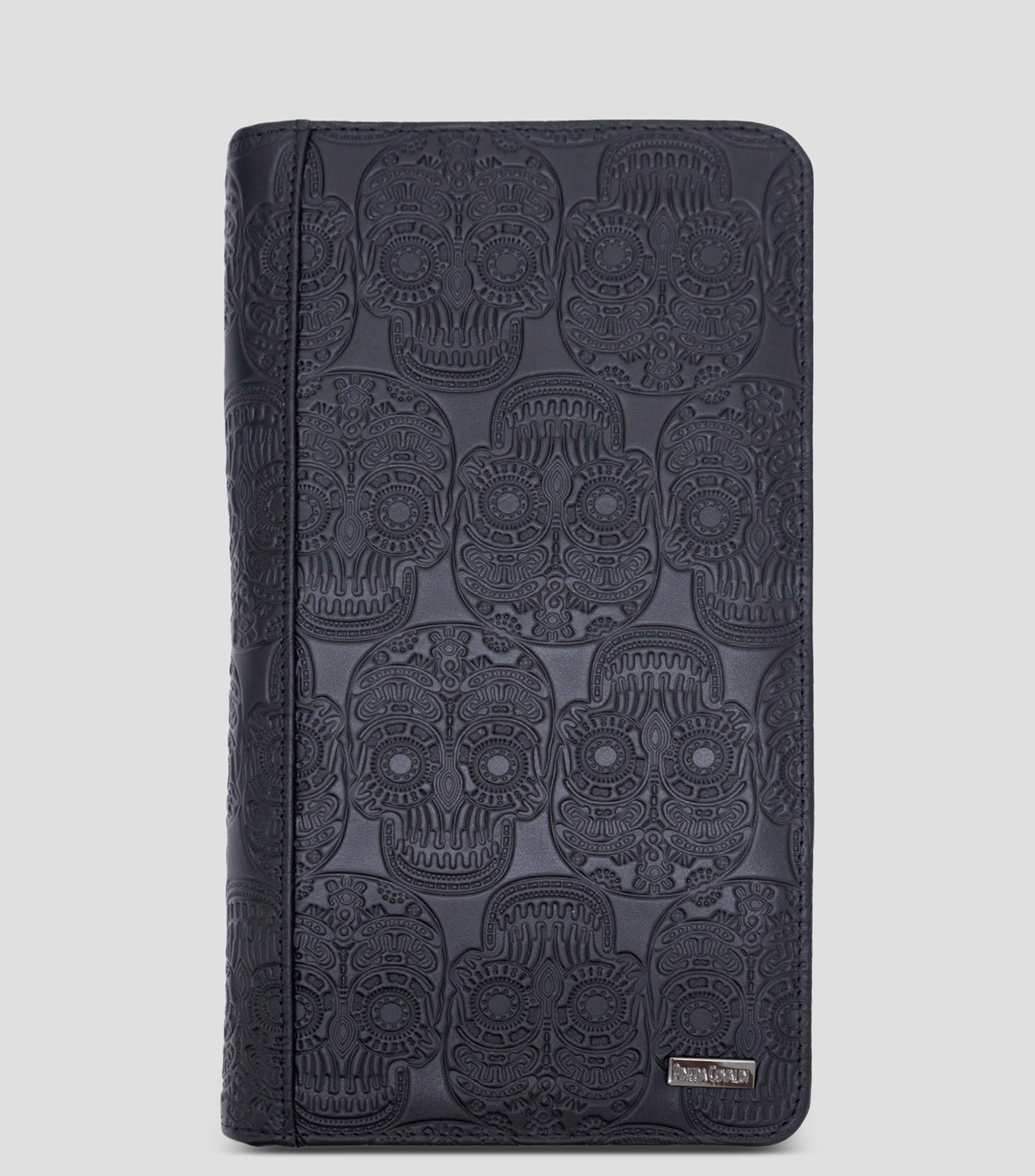 Portapasaporte negro en piel Tzompantli liso Hombre
