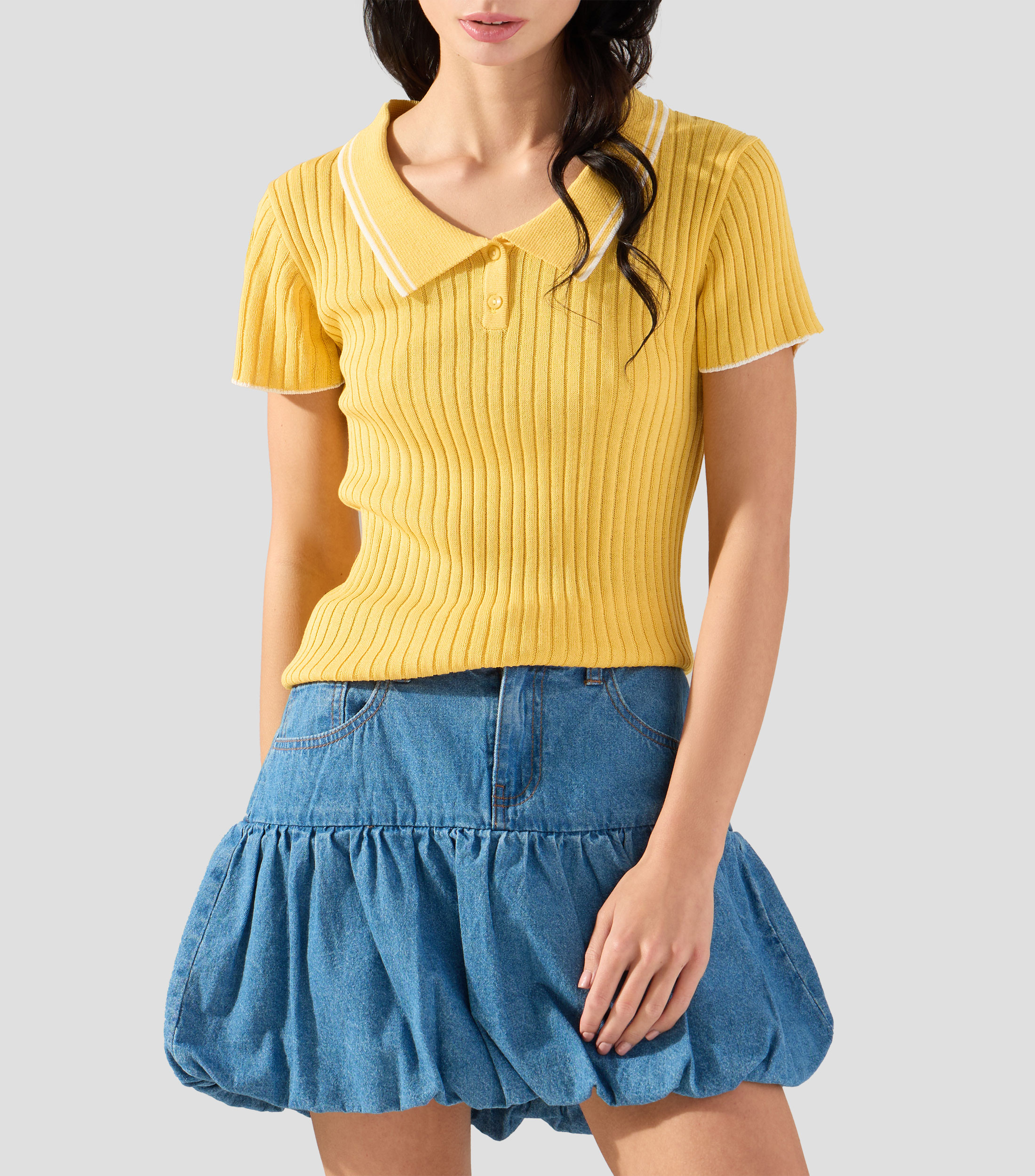 Playera tipo polo manga corta lisa Mujer