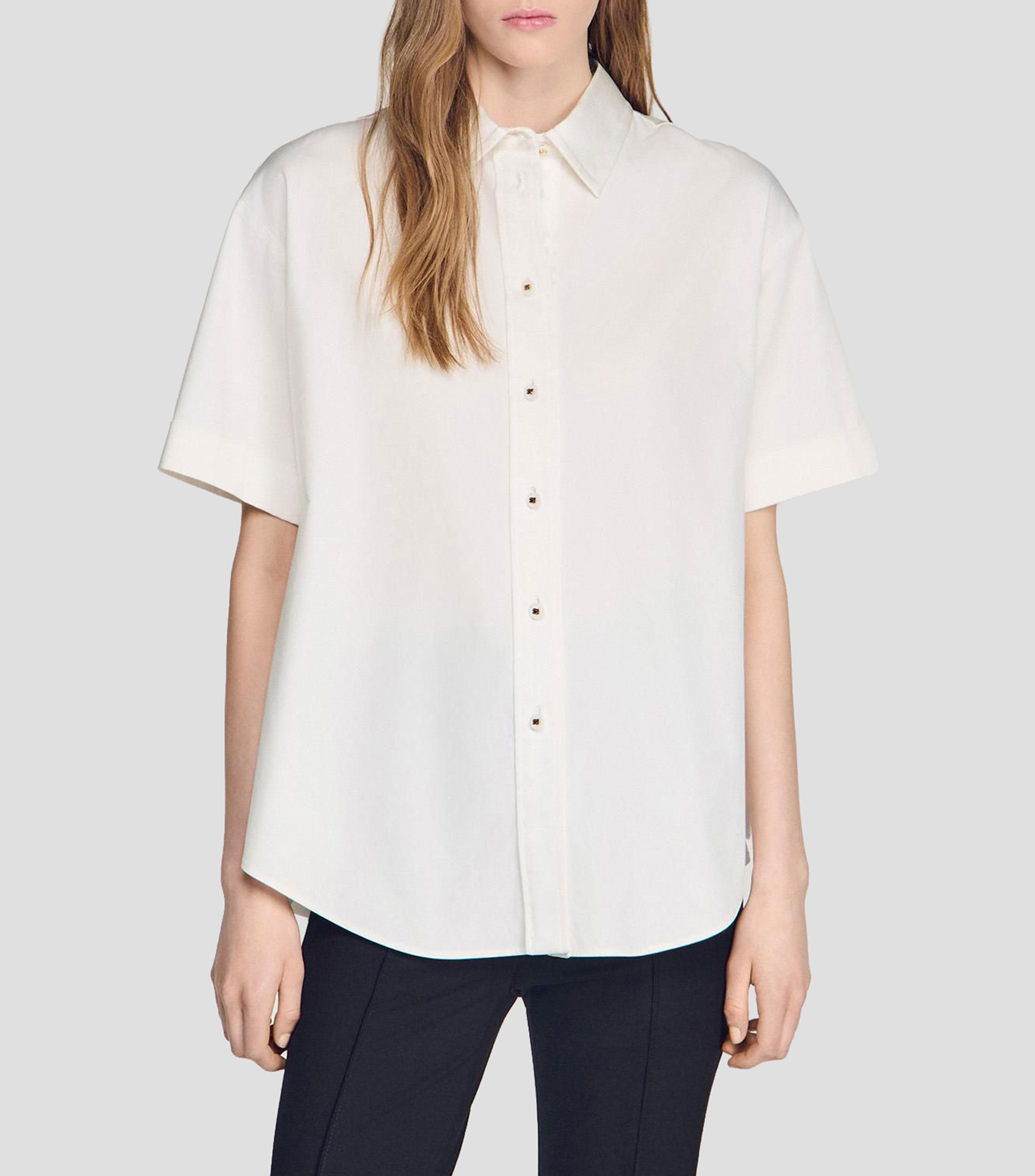 Camisa lisa manga corta Mujer