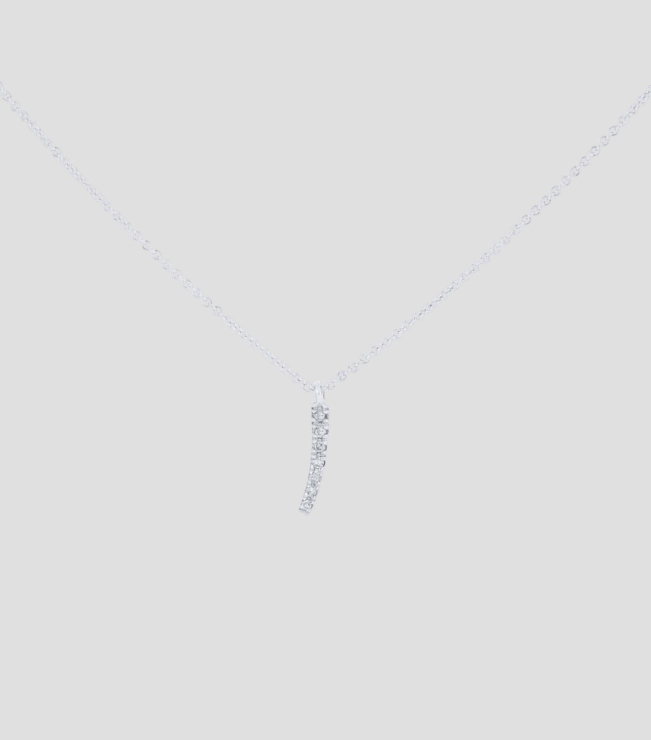 Dije en letra "I" y cadena en Oro blanco 14 Kts Mujer