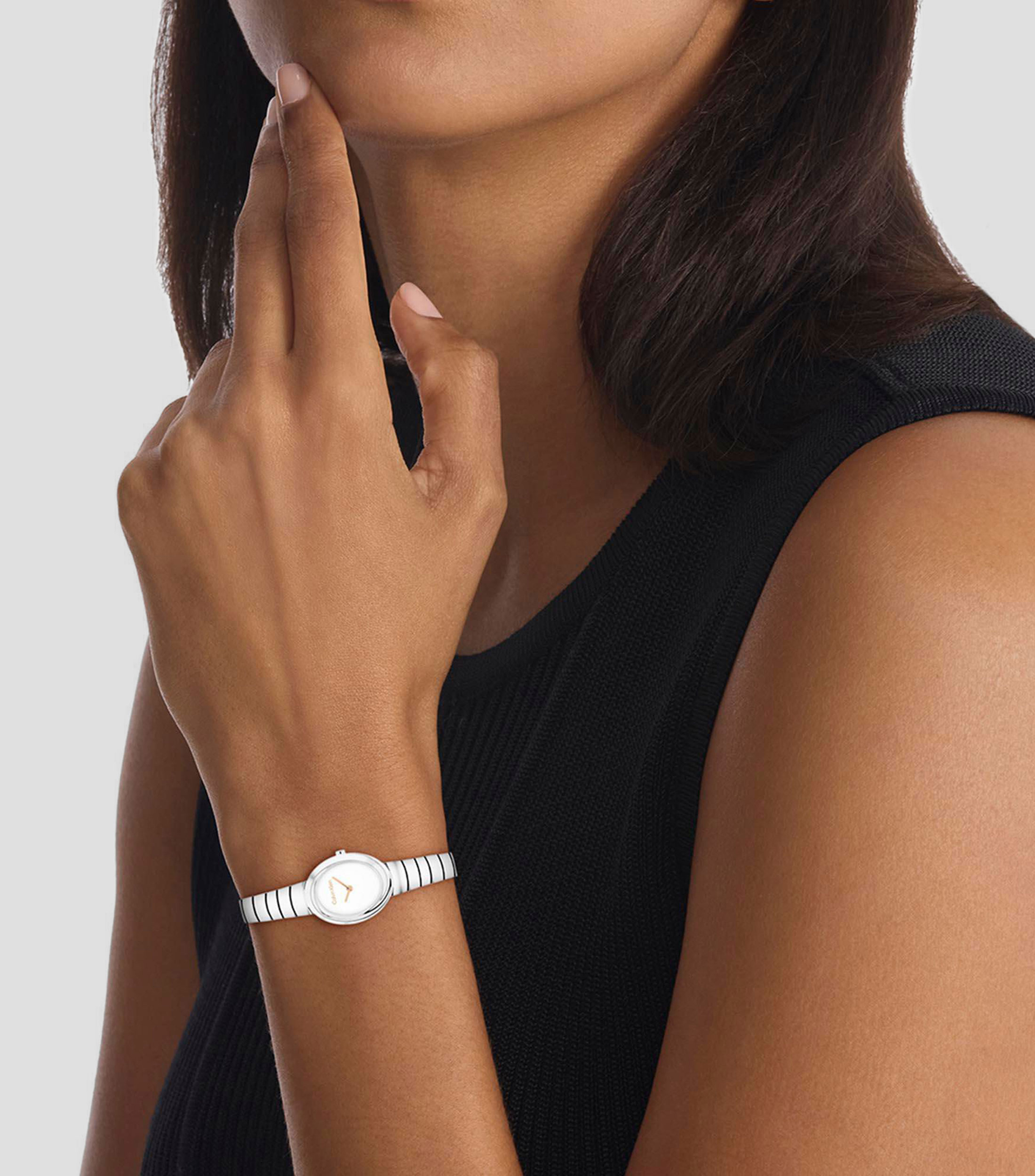 Reloj para Mujer Twisted Bezel Casual Blanco, Plateado