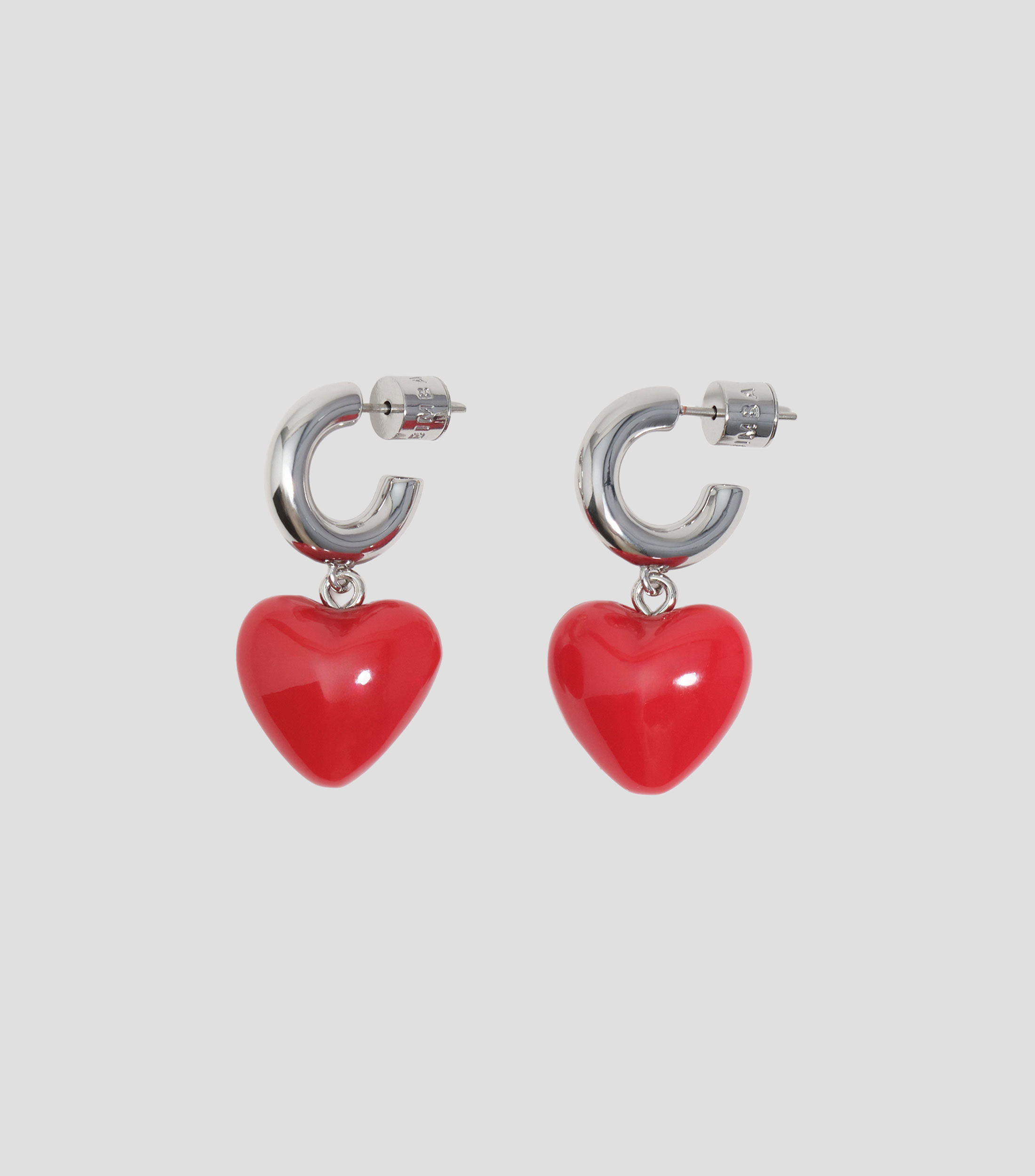 Pendientes aro plateados y corazón rojo Mujer