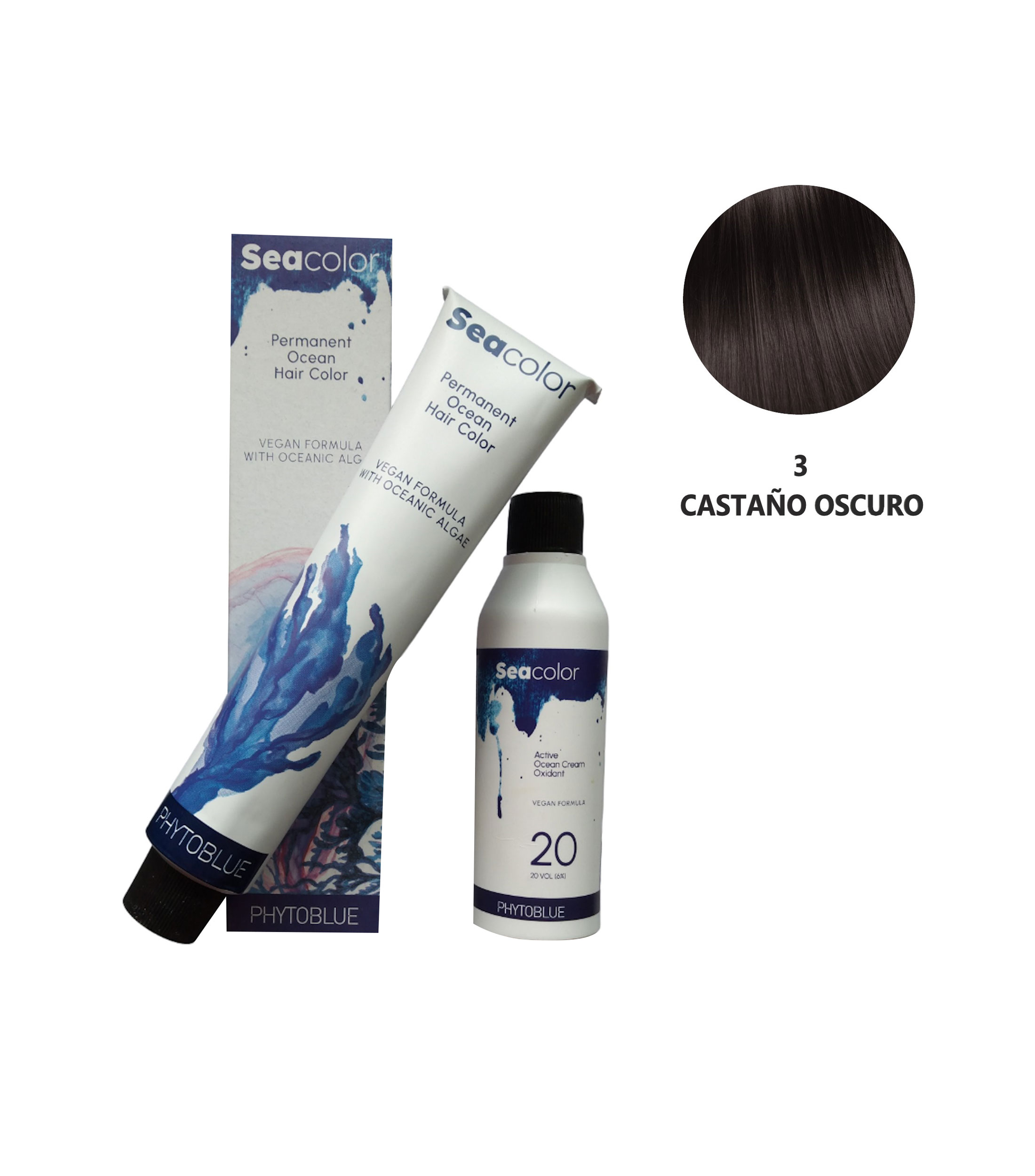 Tinte permanente para cabello Seacolor 3 Castano Oscuro, 200 ml