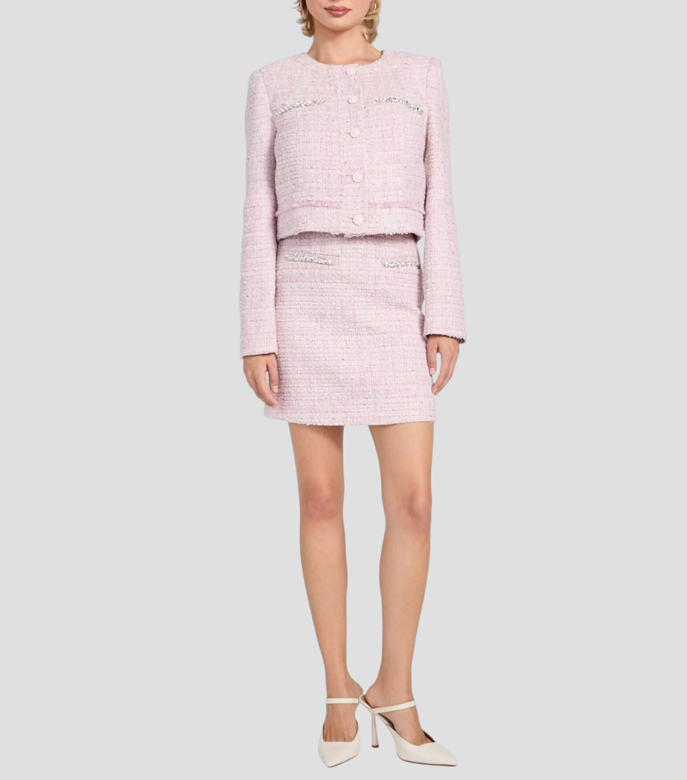 Falda corta de corte recto con tweed Mujer