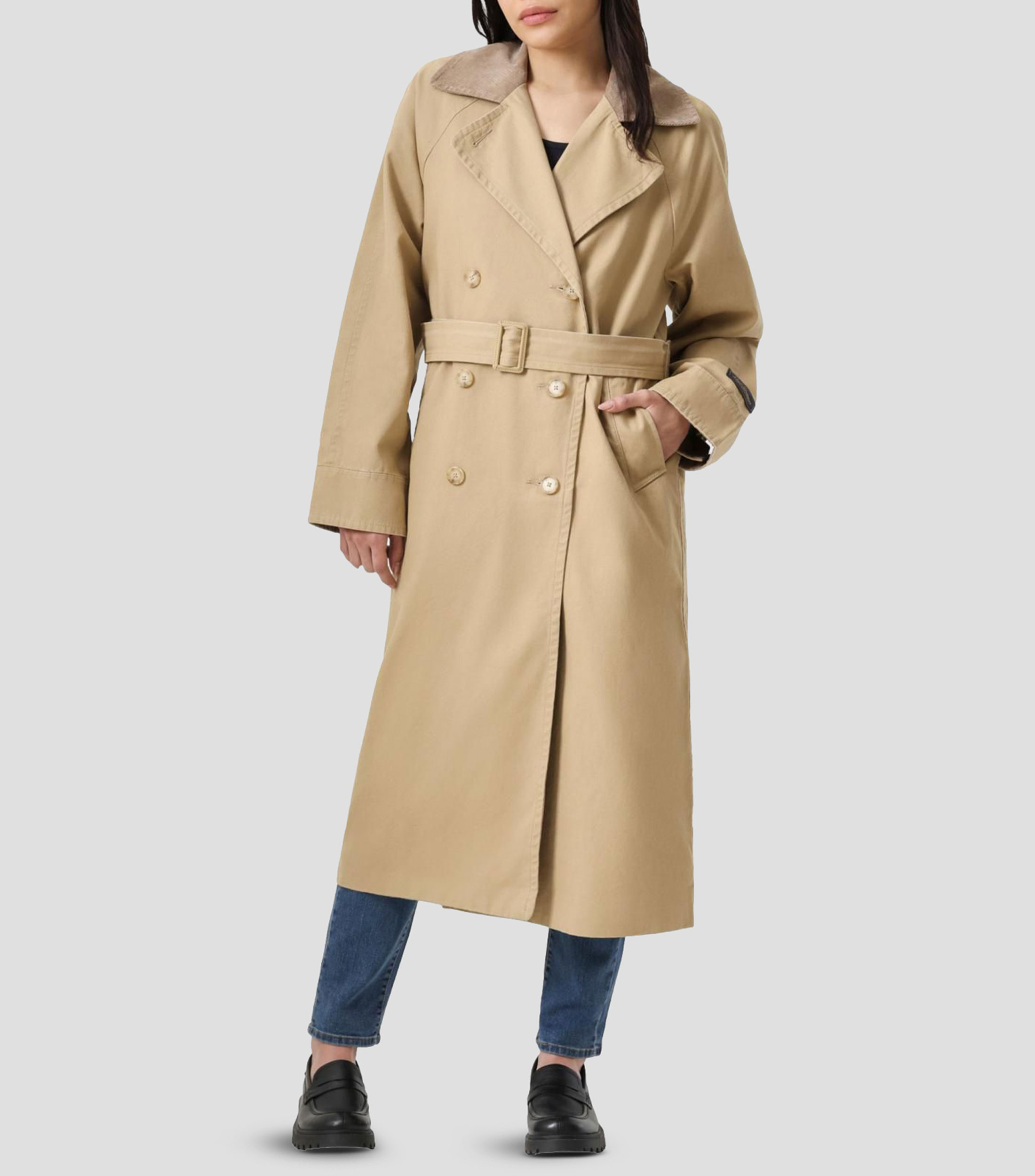 Gabardina larga con botonadura Mujer