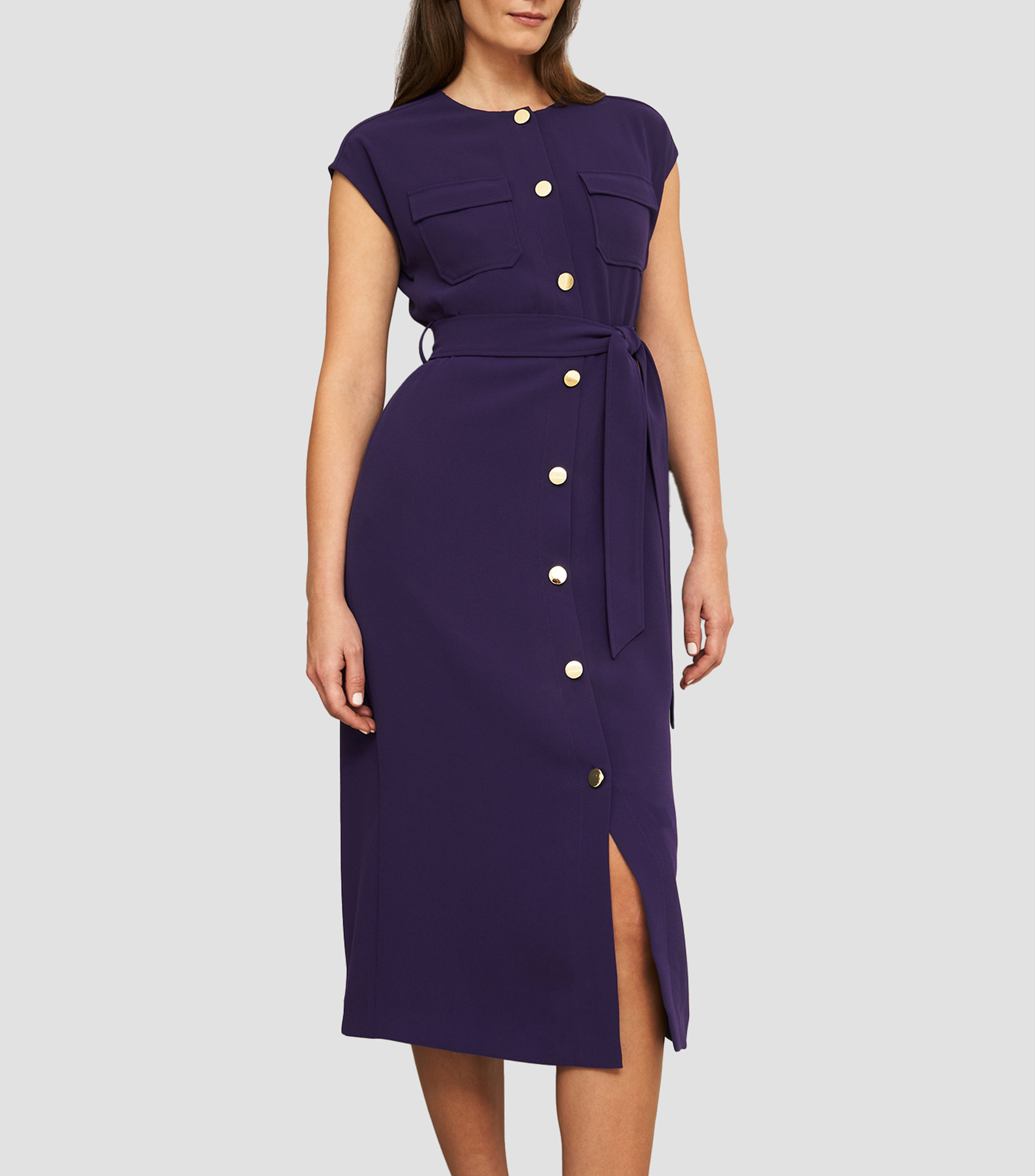 Vestido Midi liso manga corta Mujer