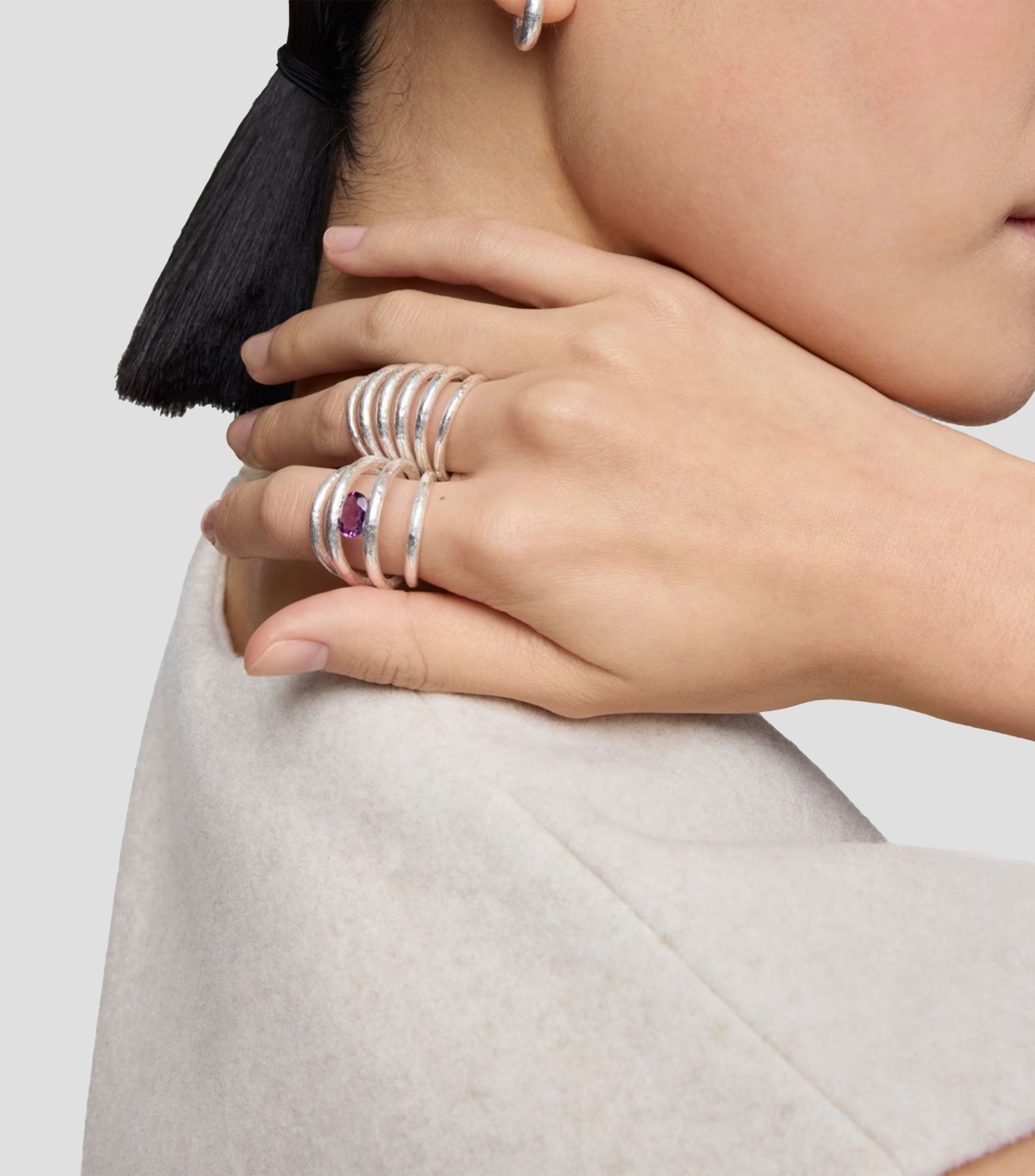 Anillo abierto en plata .925 con amatista Duna Mujer