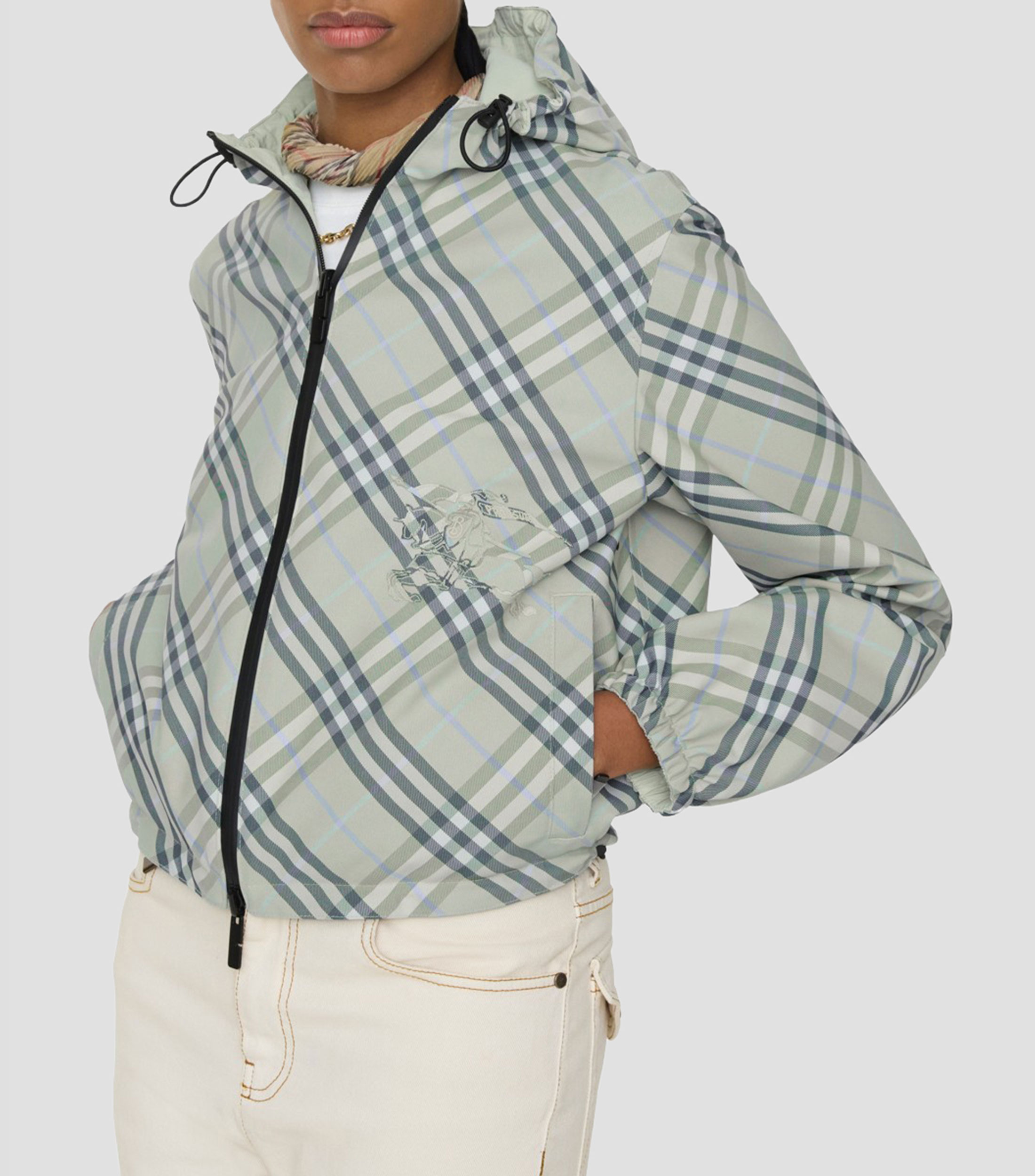 Chamarra reversible con capucha y cuadros Mujer
