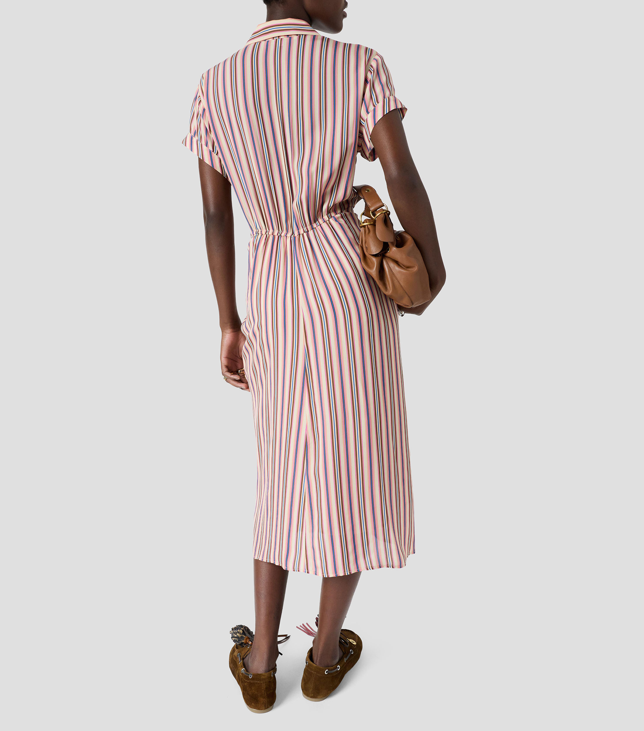 Vestido midi manga corta rayas Mujer