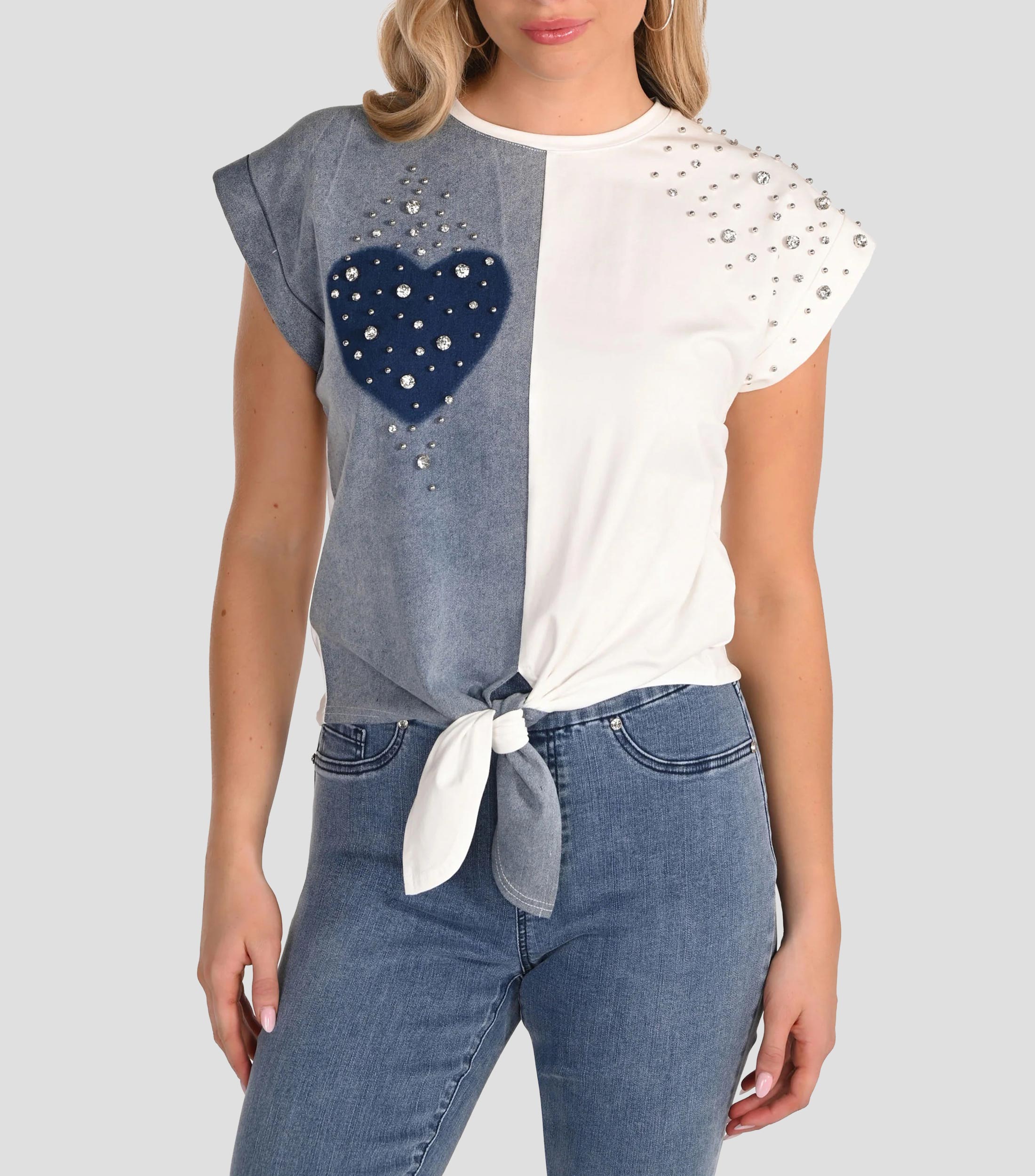 Blusa lisa con bloque a contraste manga corta Mujer