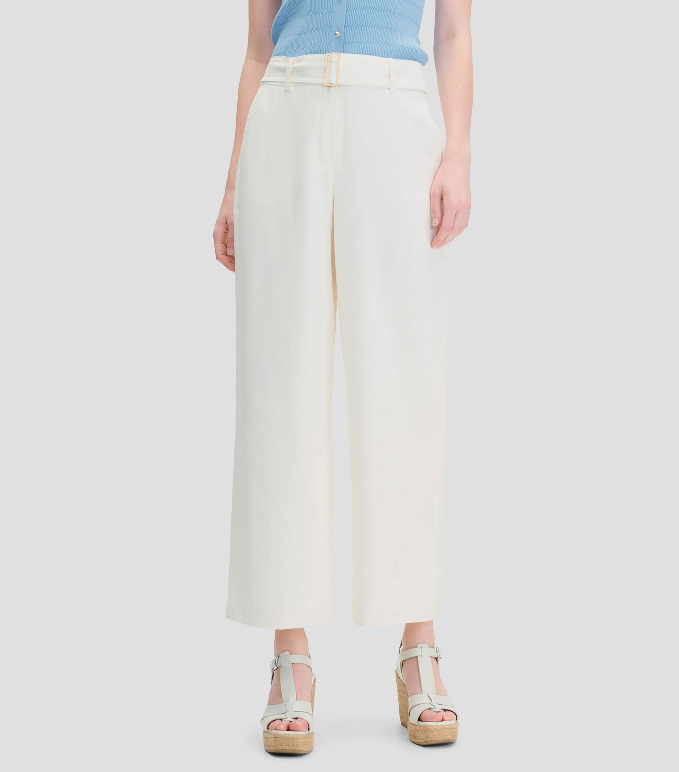 Pantalón Wideleg Natural Tiro Alto con Banda Efecto Corrugado Mujer