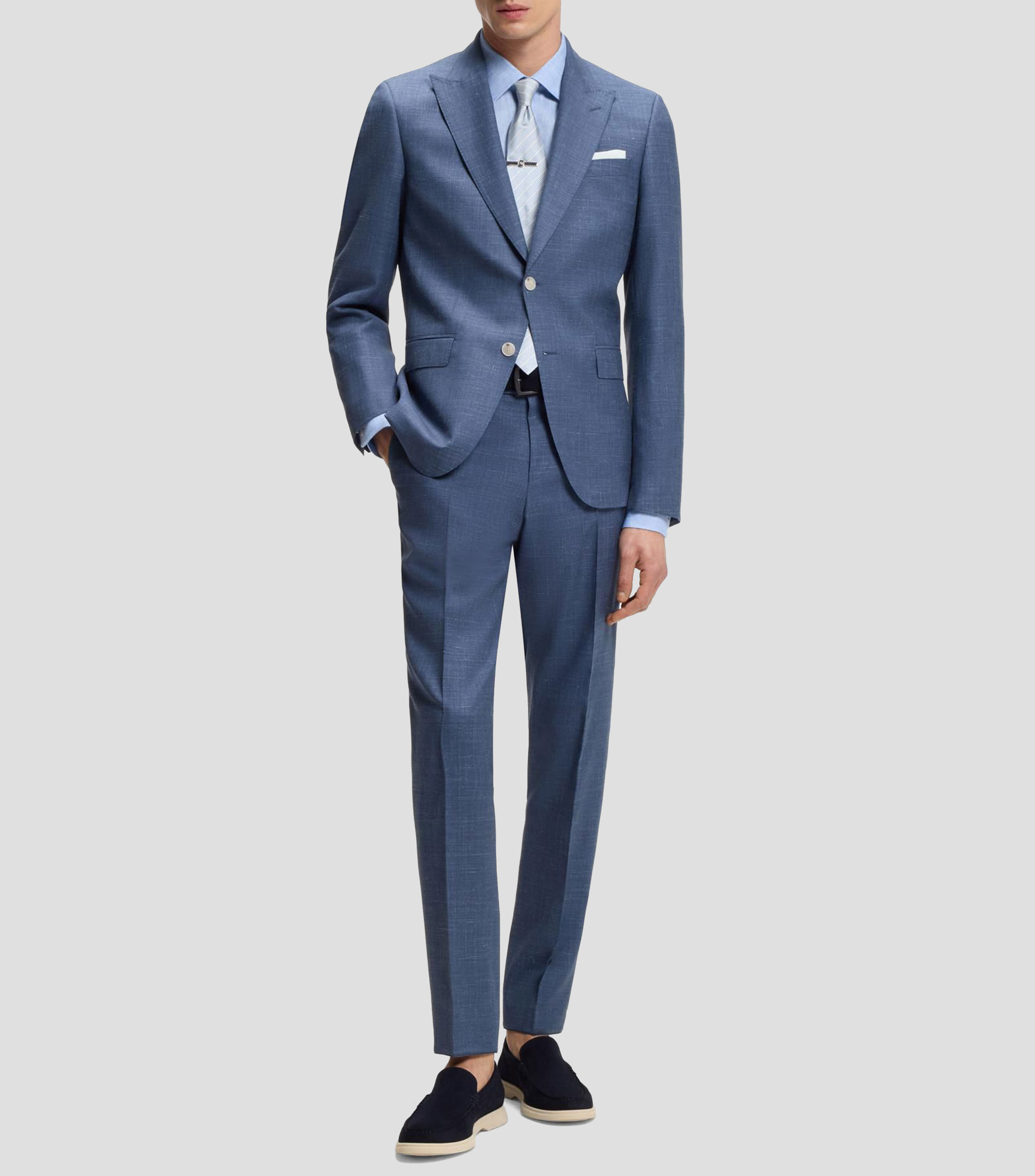 Pantalón de traje slim de lana, seda y lino Hombre
