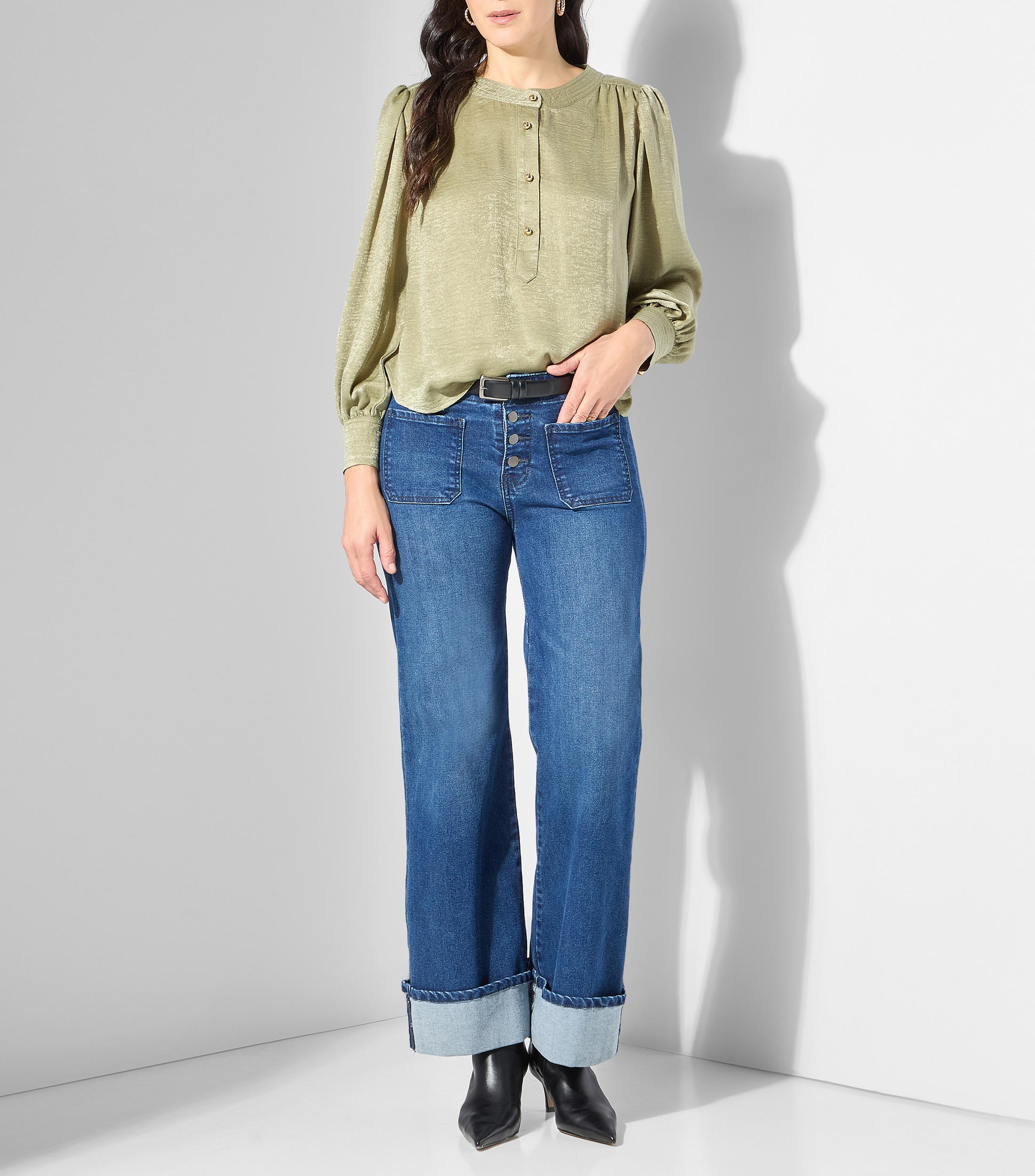 Blusa lisa manga larga Mujer