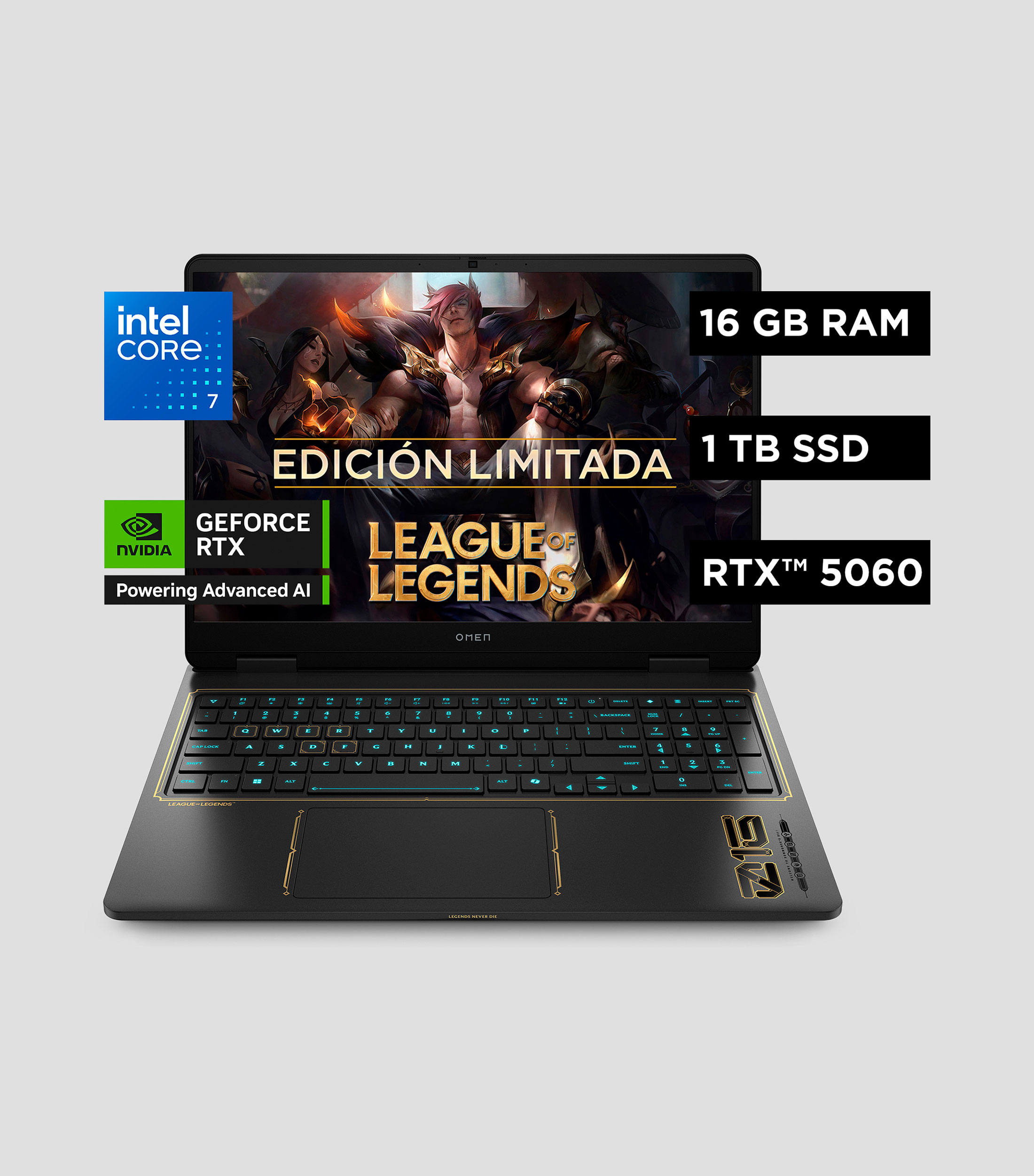 Laptop Gaming OMEN League of Legends Limited Edition 16-am0021la, 16", NVIDIA GEFORCE RTX 5060, Intel Core i7, 16 GB RAM, 1 TB SSD