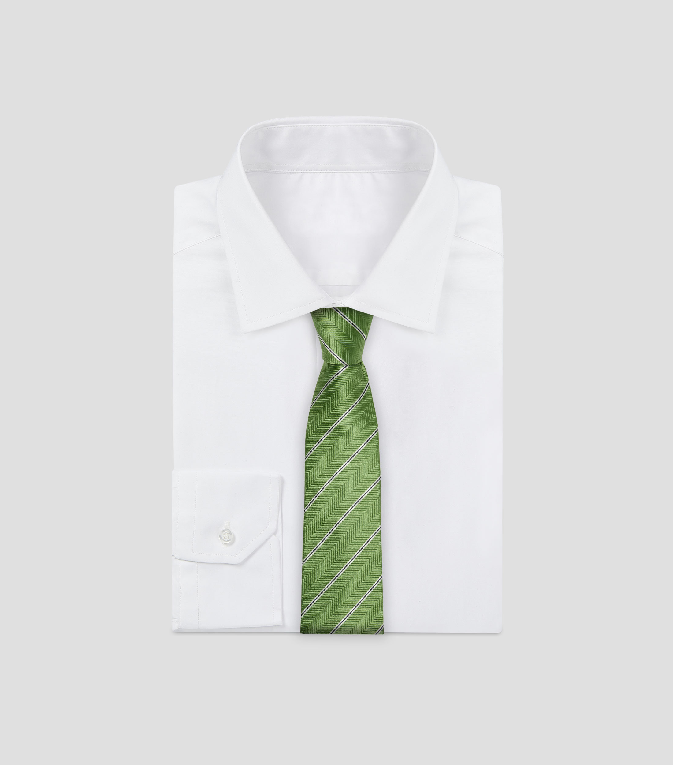 Corbata ancha en seda verde medio con rayas Torino