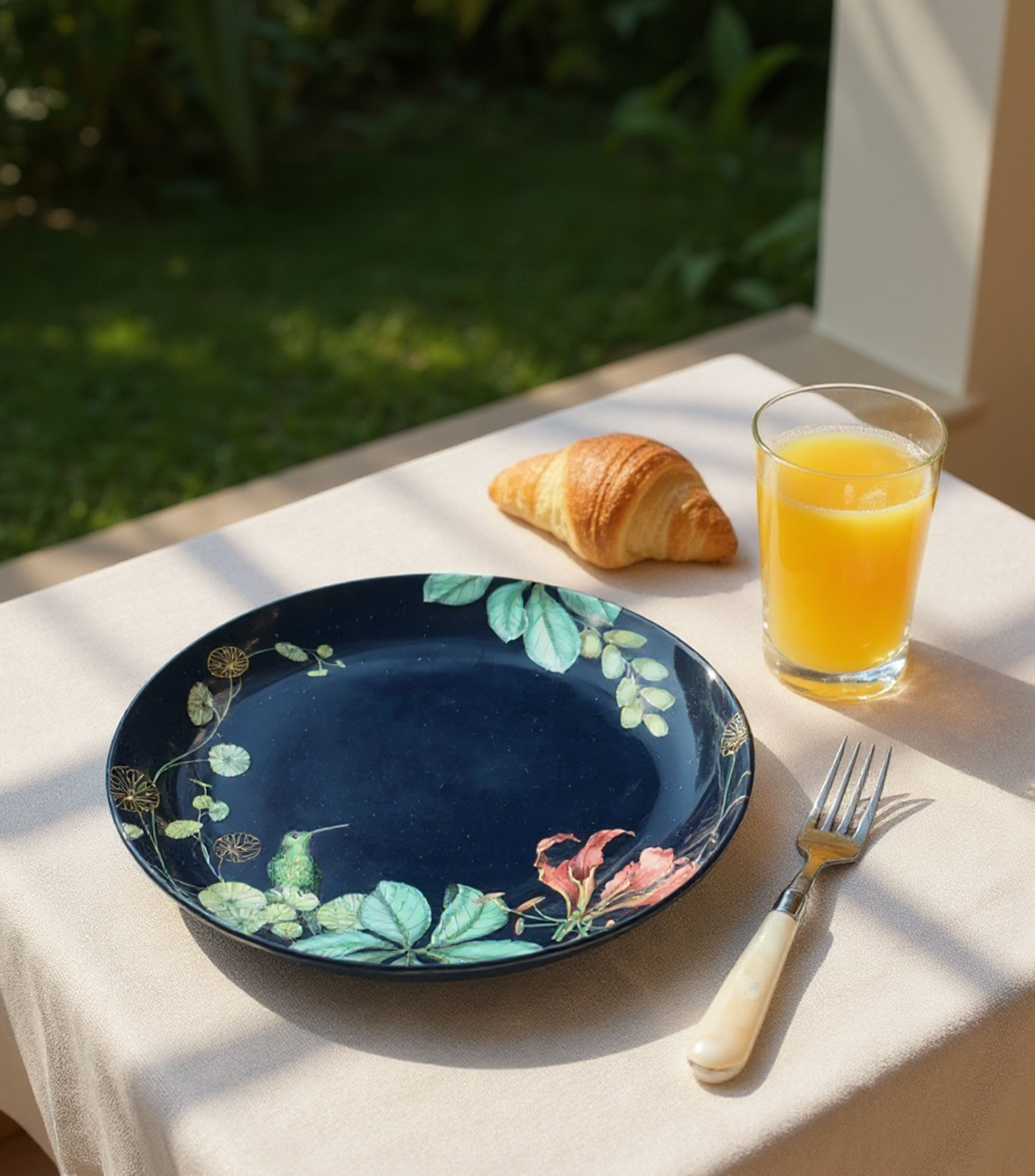 Plato para Postre Avarua con Hojas y Pájaro